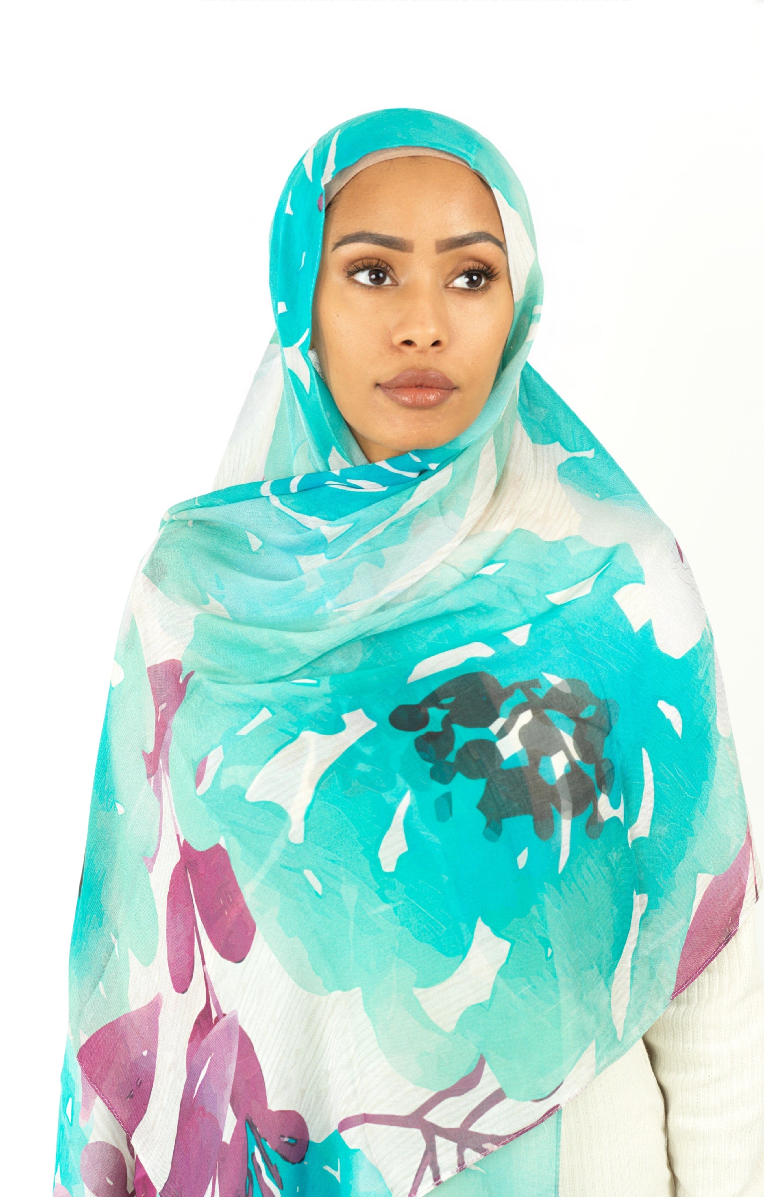 Samira blue modal print hijab Kabayare