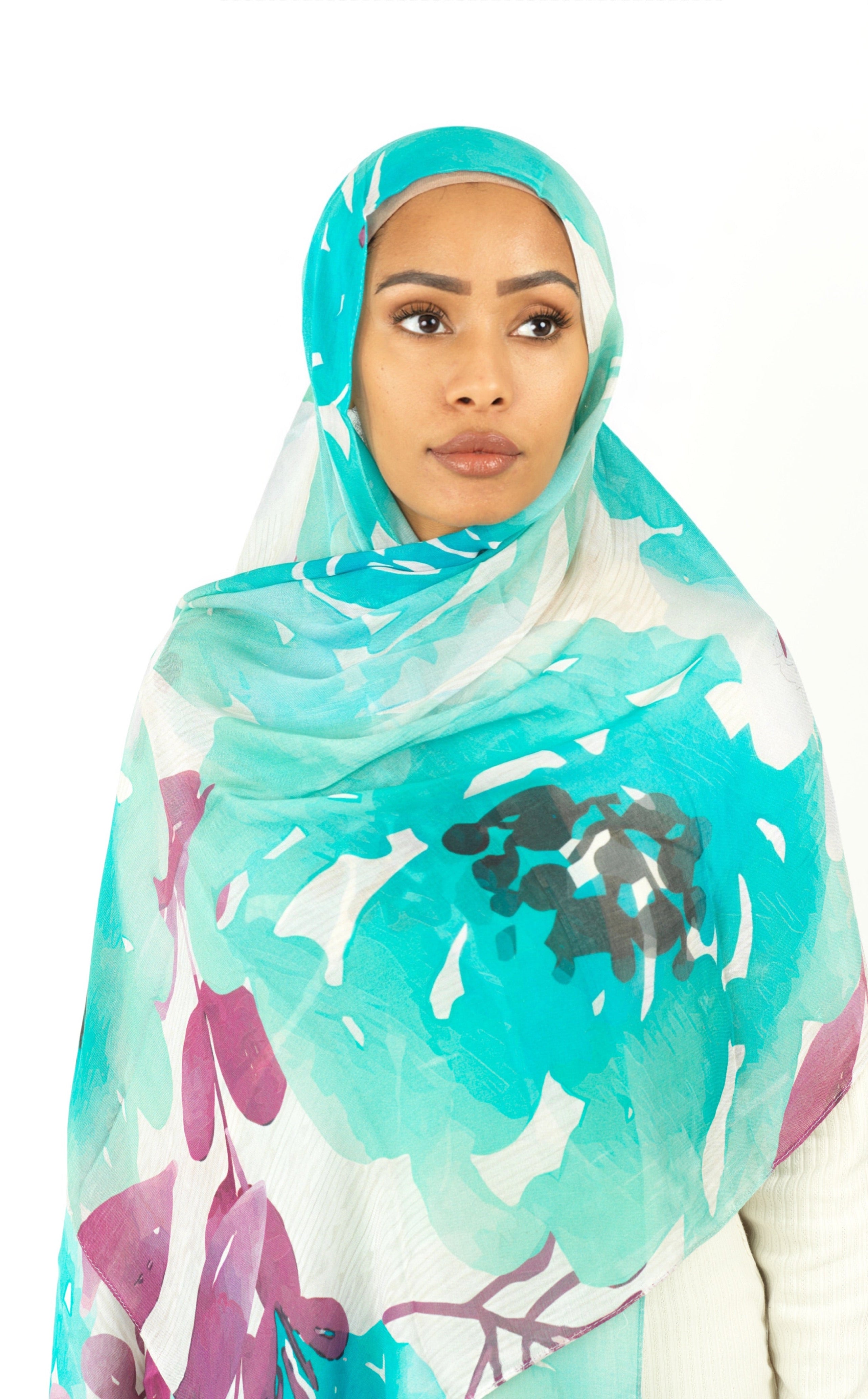 Samira blue modal print hijab Kabayare