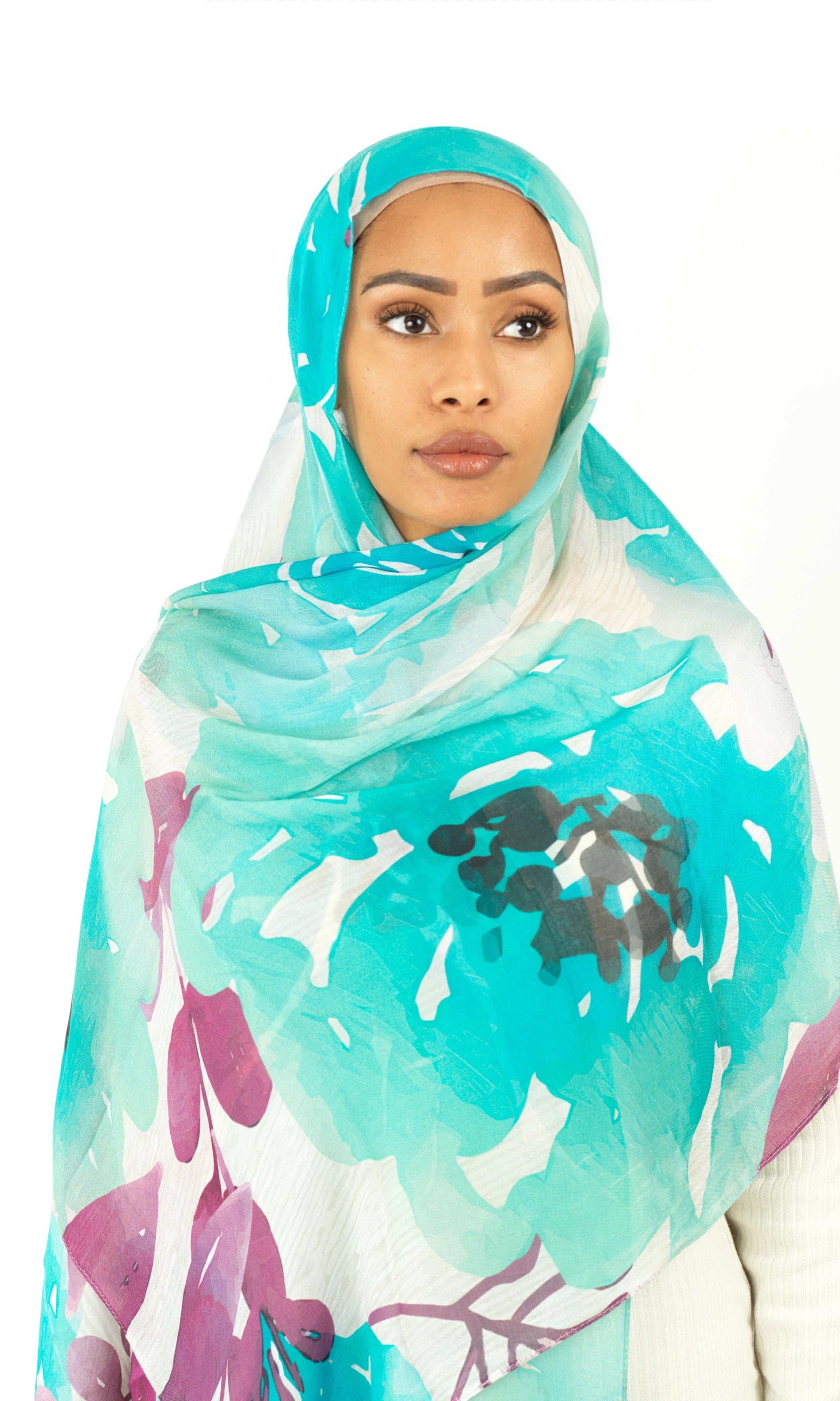 Samira blue modal print hijab Kabayare