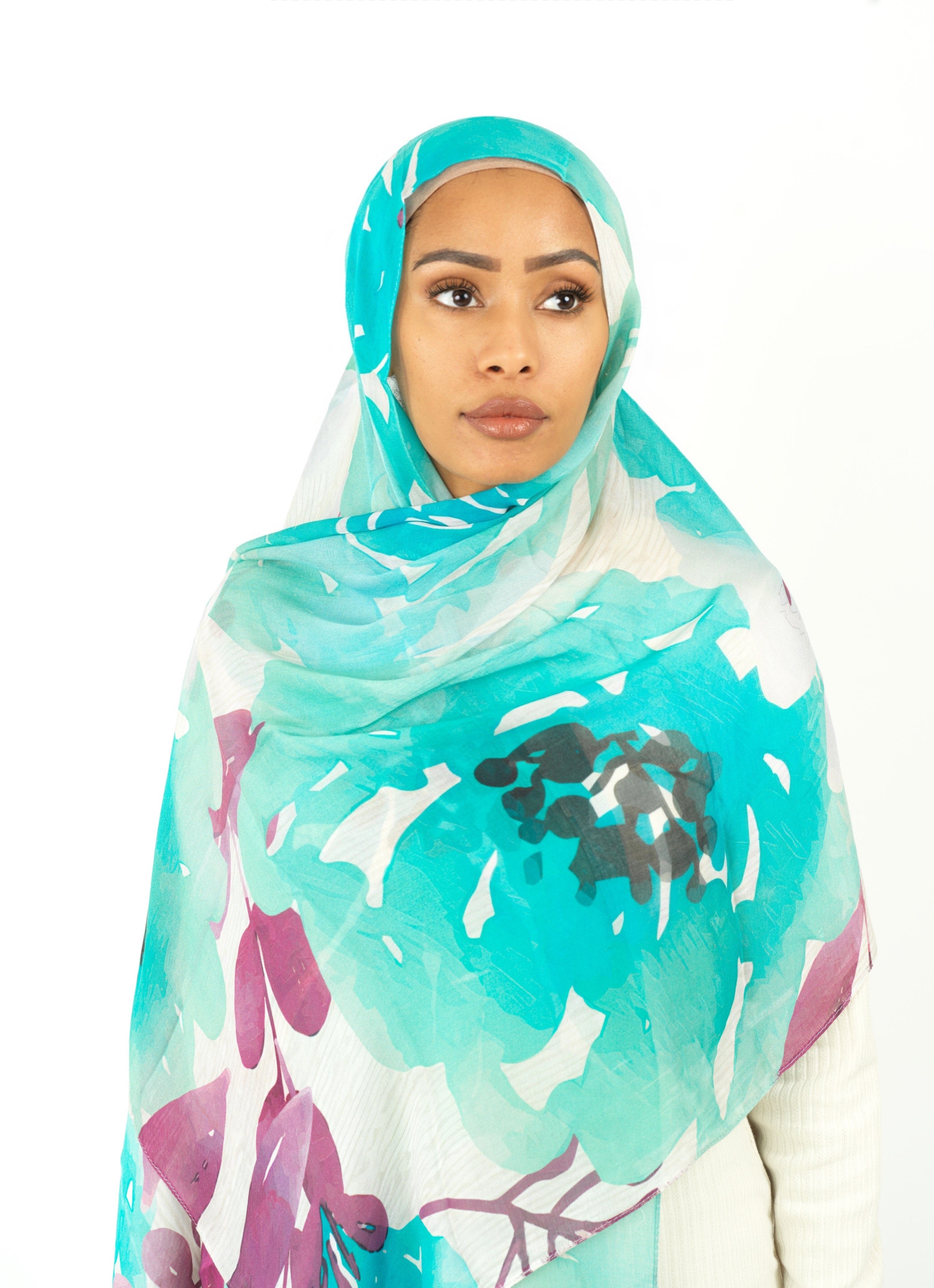 Samira blue modal print hijab Kabayare