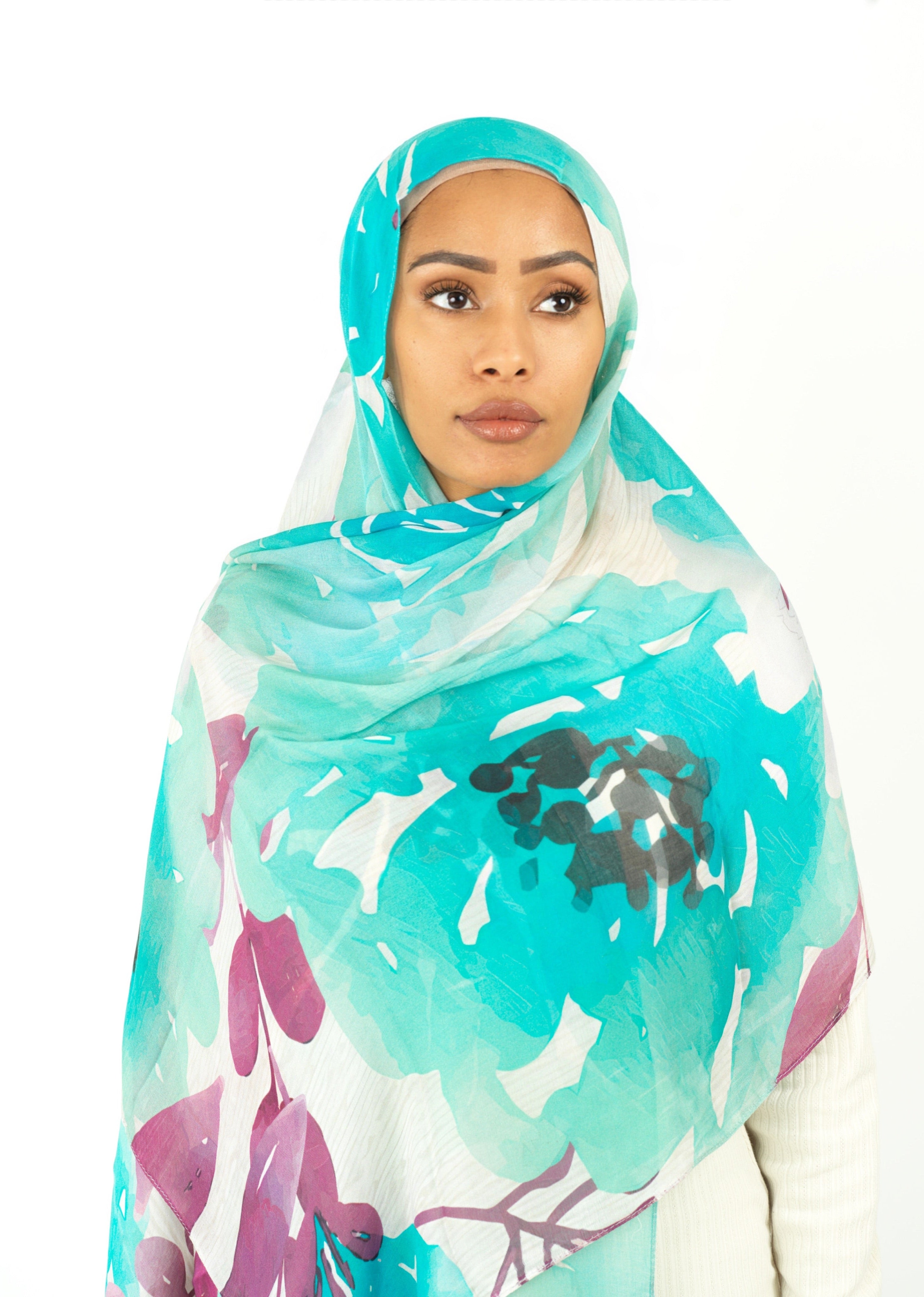 Samira blue modal print hijab Kabayare