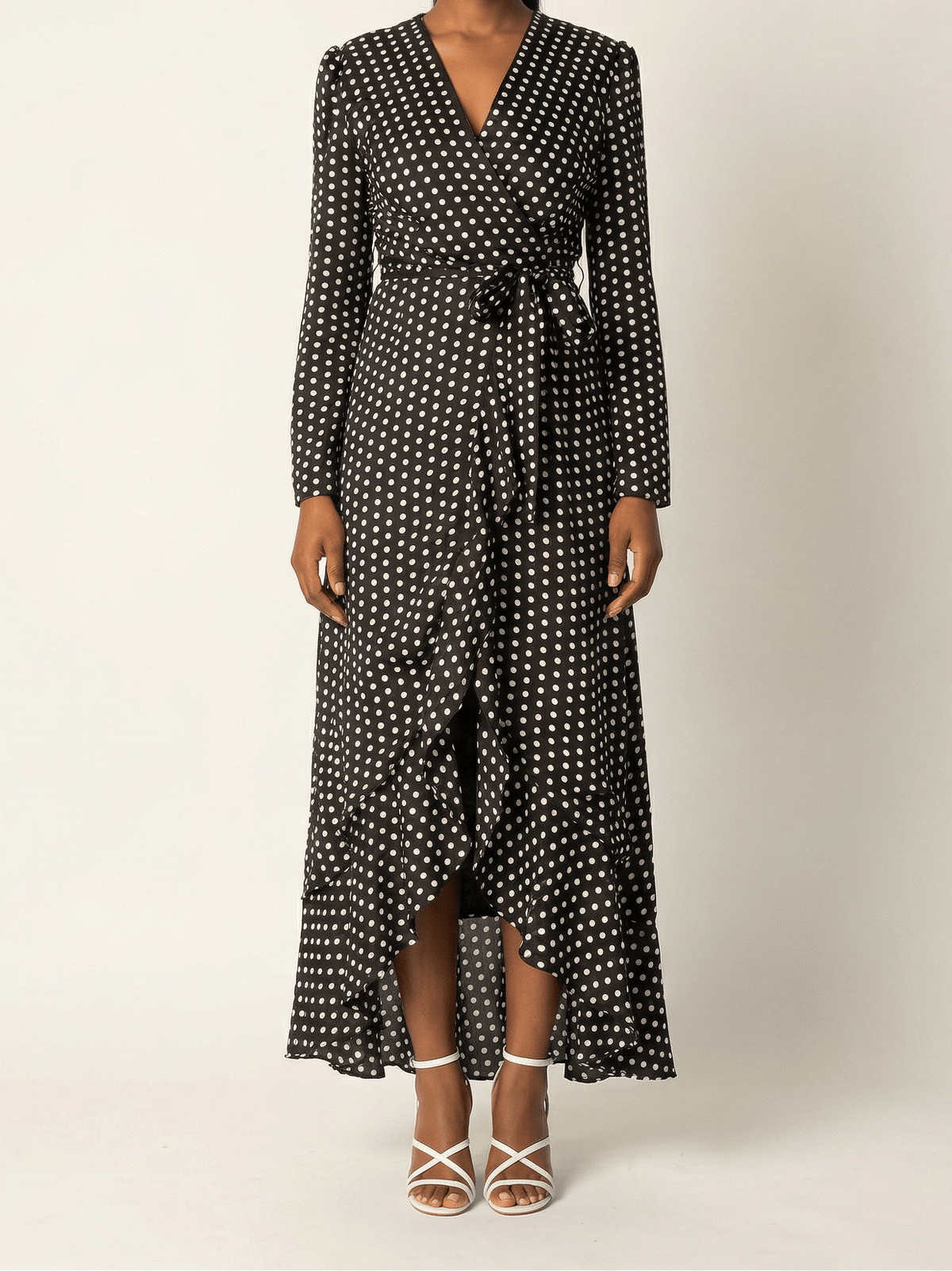 Satin Polka dots wrap Kimono dress Kabayare