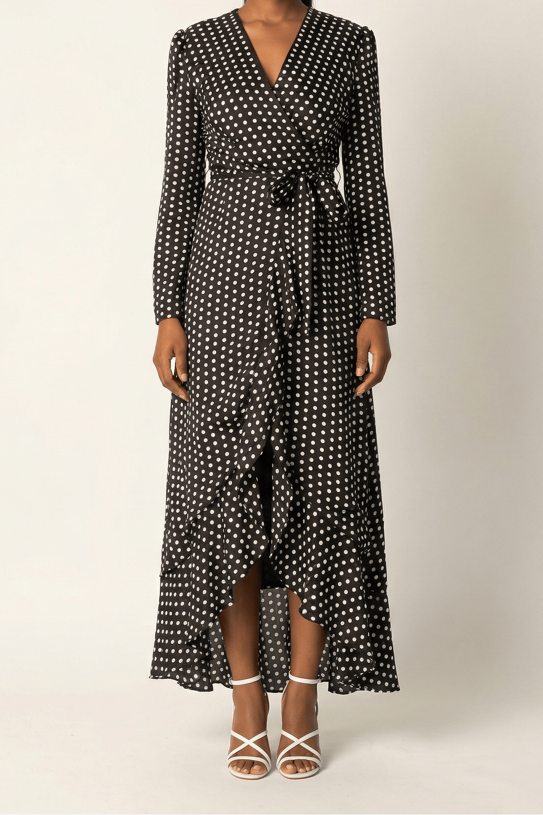 Satin Polka dots wrap Kimono dress Kabayare