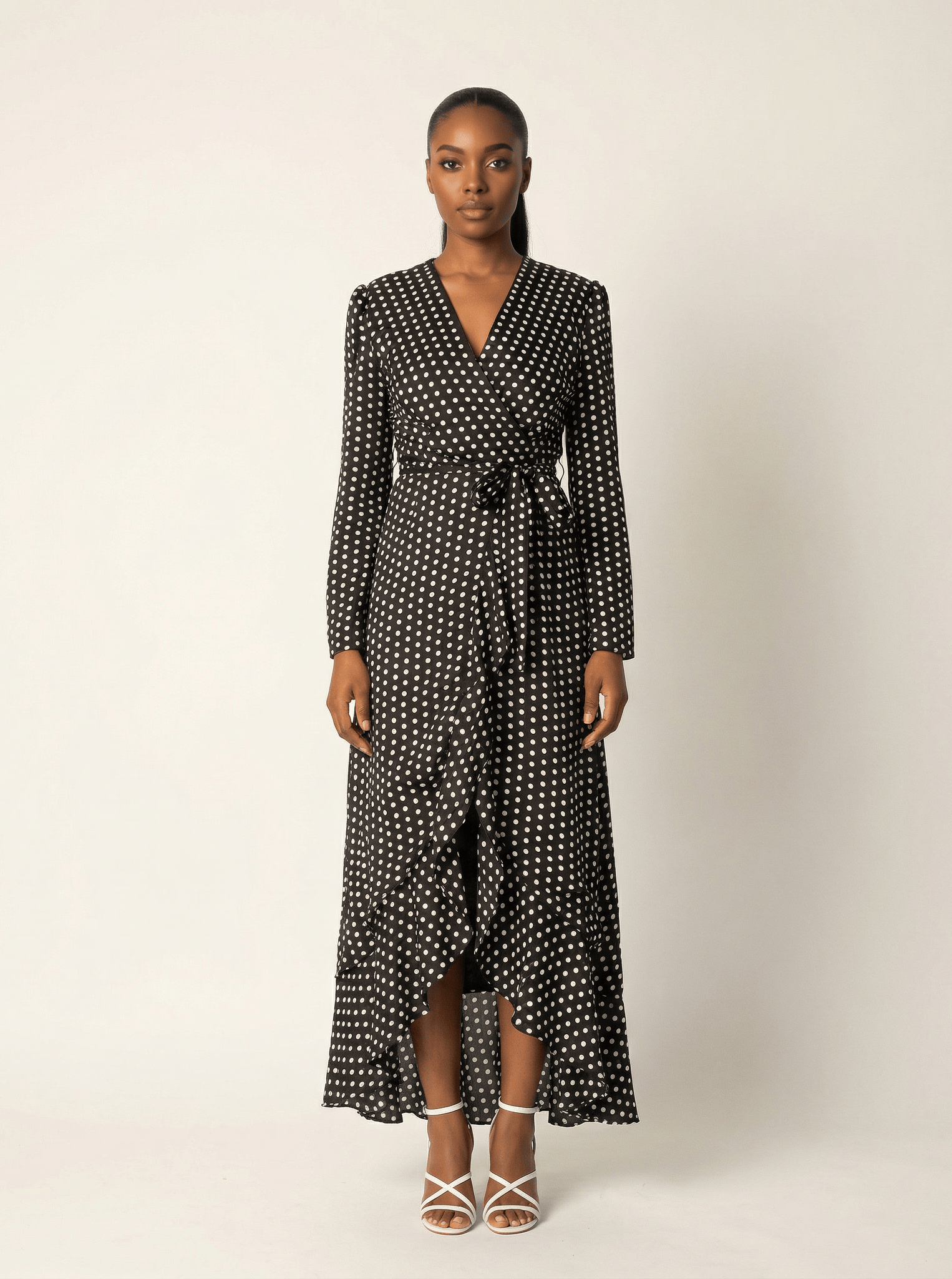 Satin Polka dots wrap Kimono dress Kabayare