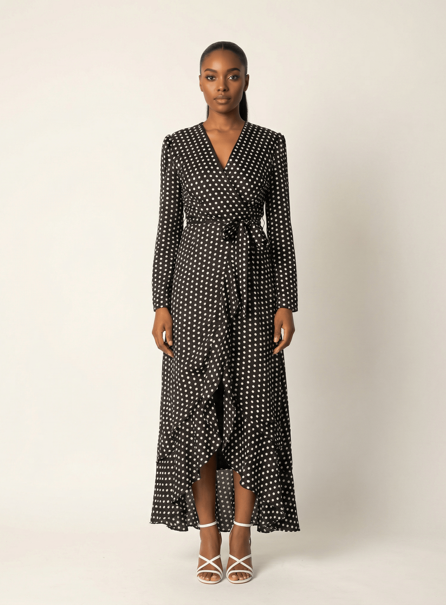 Satin Polka dots wrap Kimono dress Kabayare
