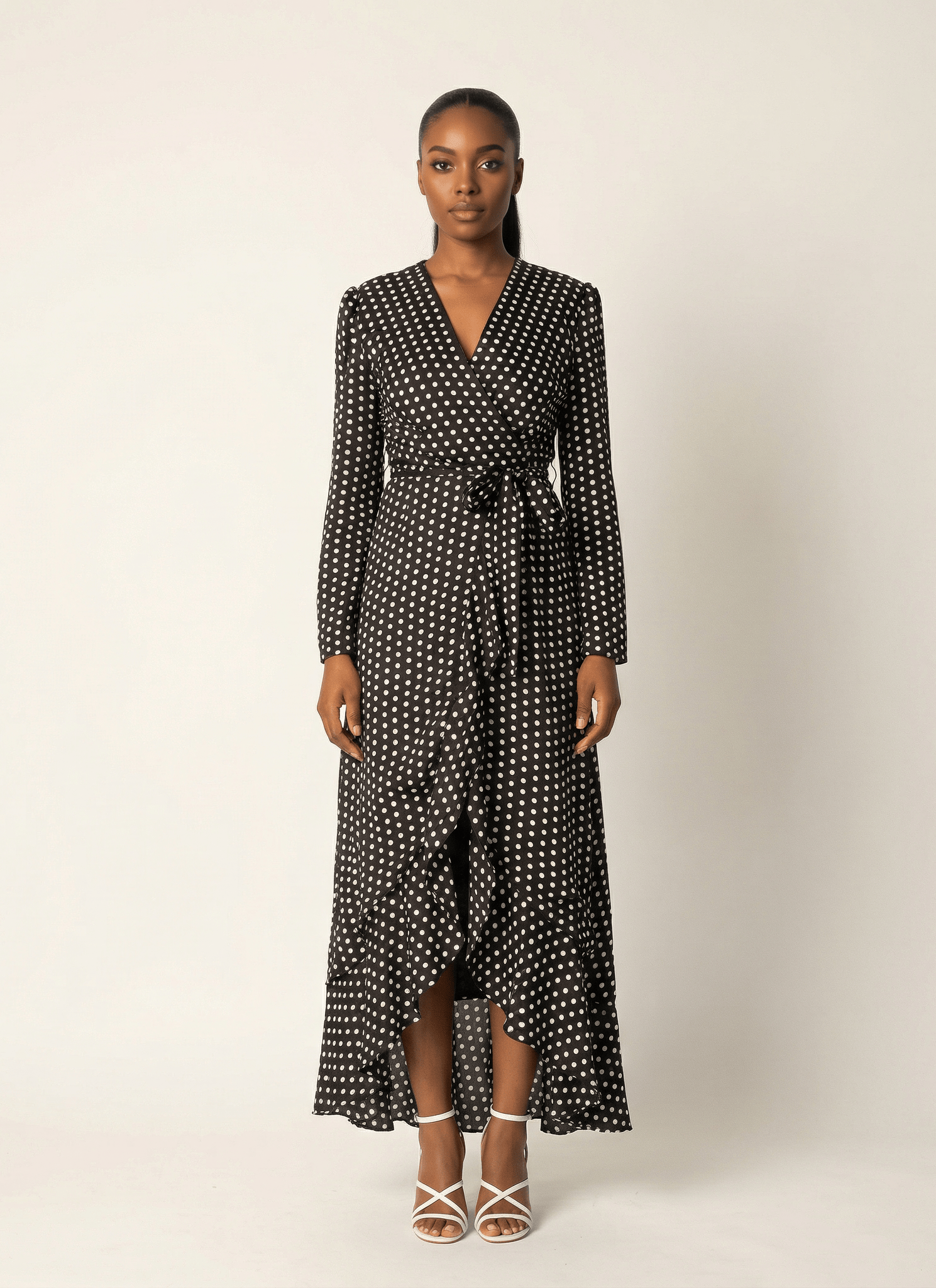 Satin Polka dots wrap Kimono dress Kabayare