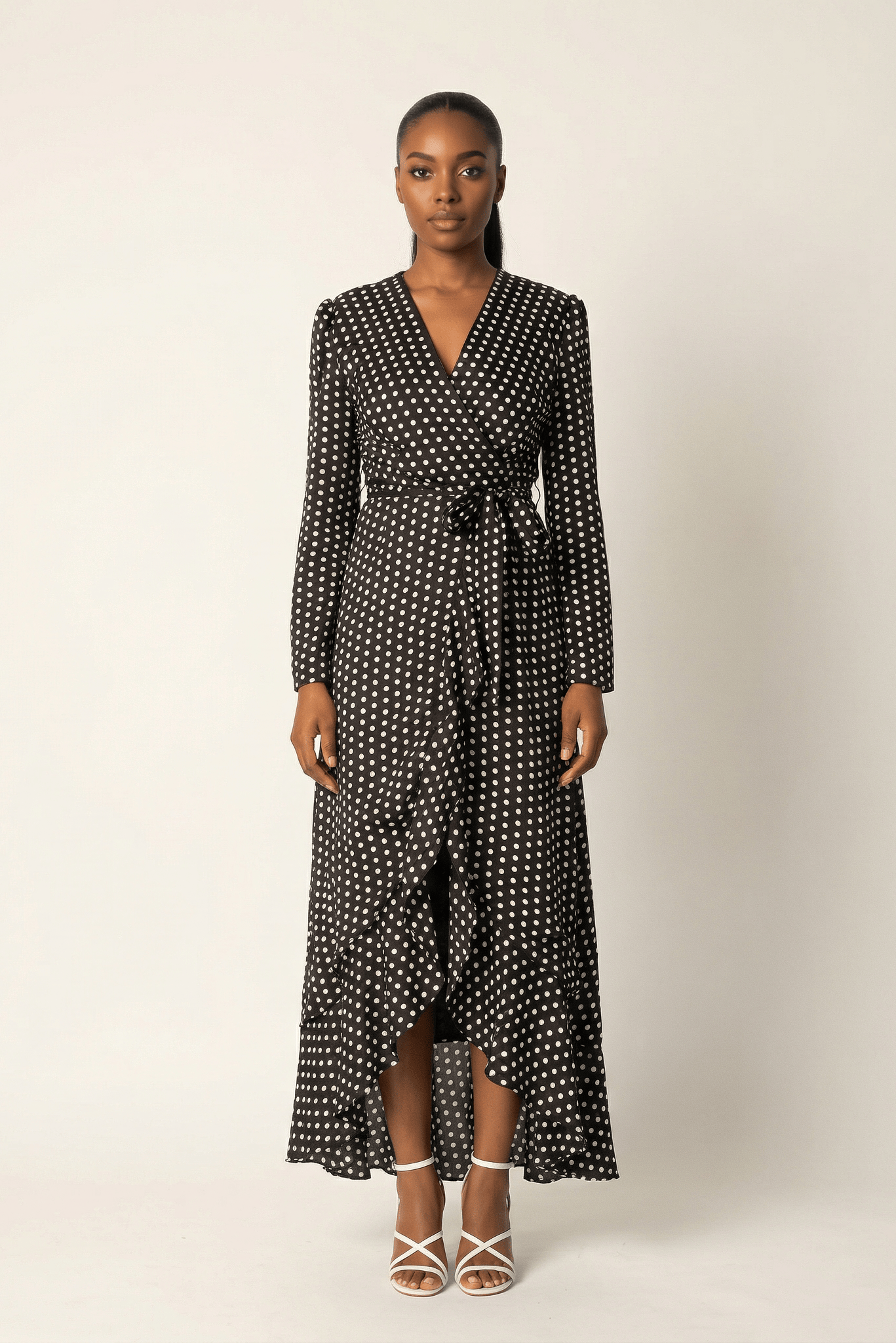 Satin Polka dots wrap Kimono dress Kabayare