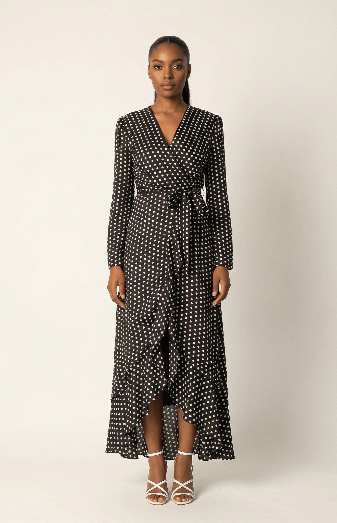 Satin Polka dots wrap Kimono dress Kabayare