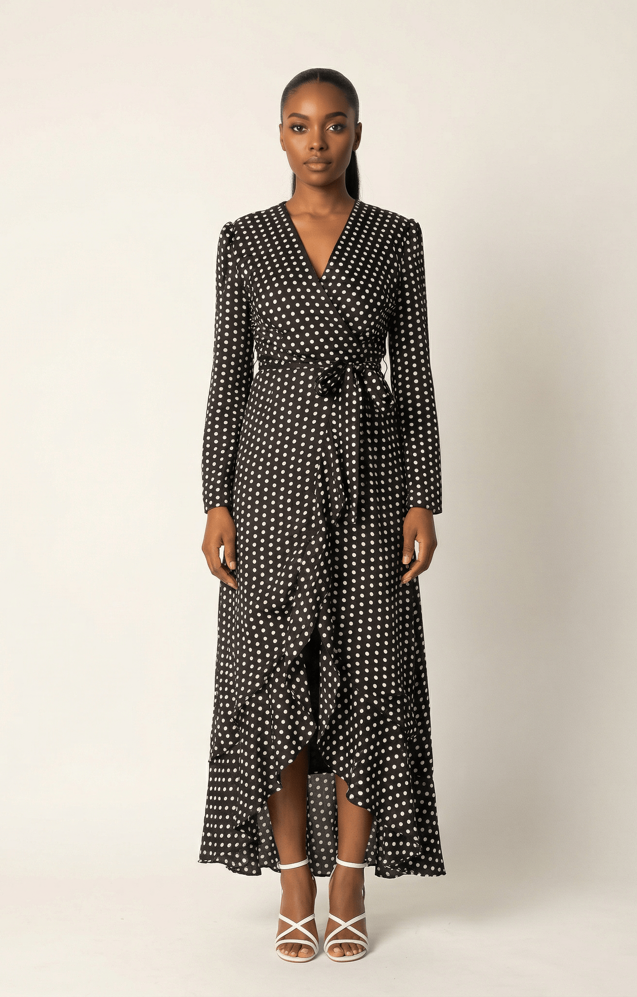 Satin Polka dots wrap Kimono dress Kabayare