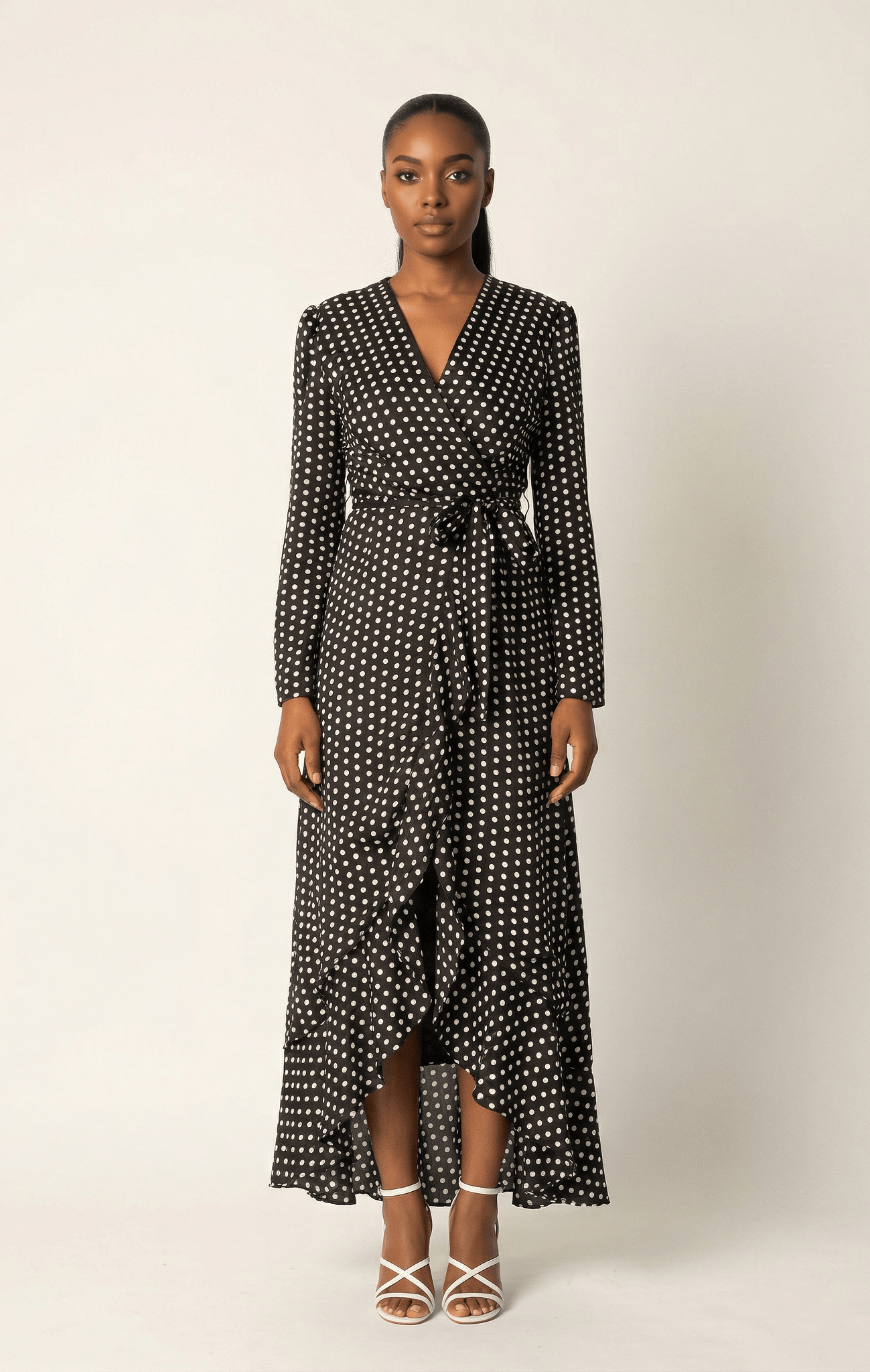 Satin Polka dots wrap Kimono dress Kabayare