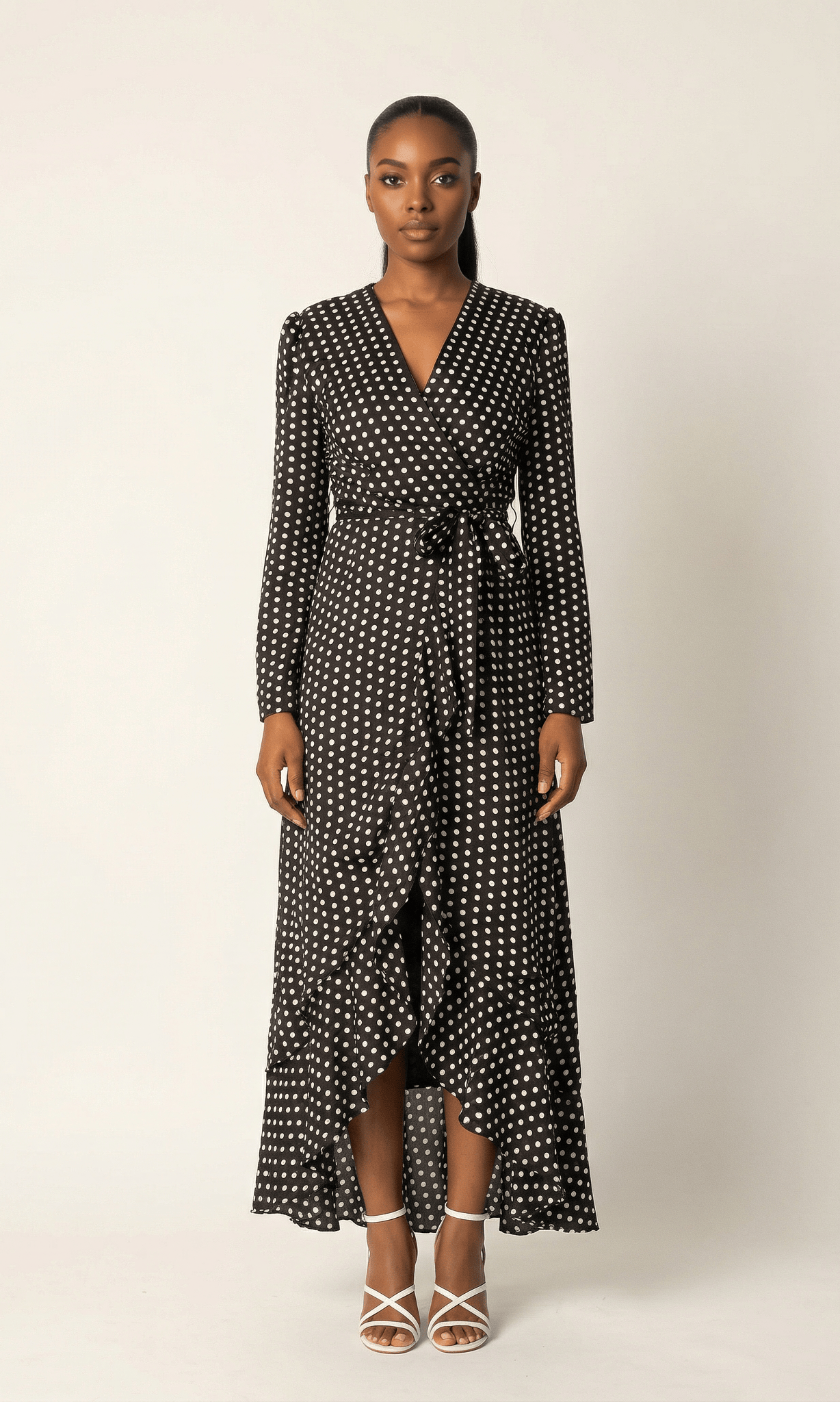 Satin Polka dots wrap Kimono dress Kabayare