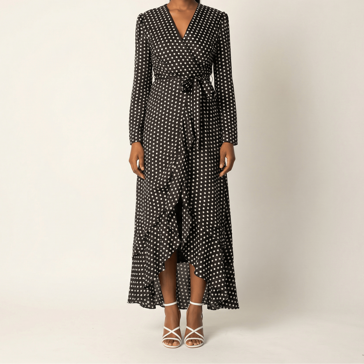 Satin Polka dots wrap Kimono dress Kabayare