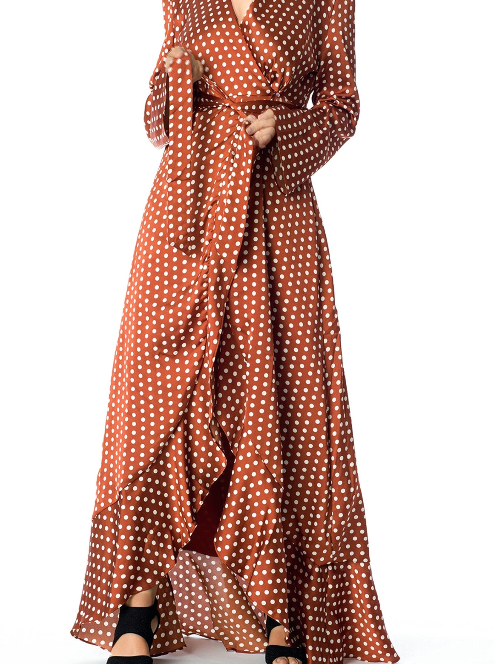 Satin Polka dots wrap Kimono dress Kabayare