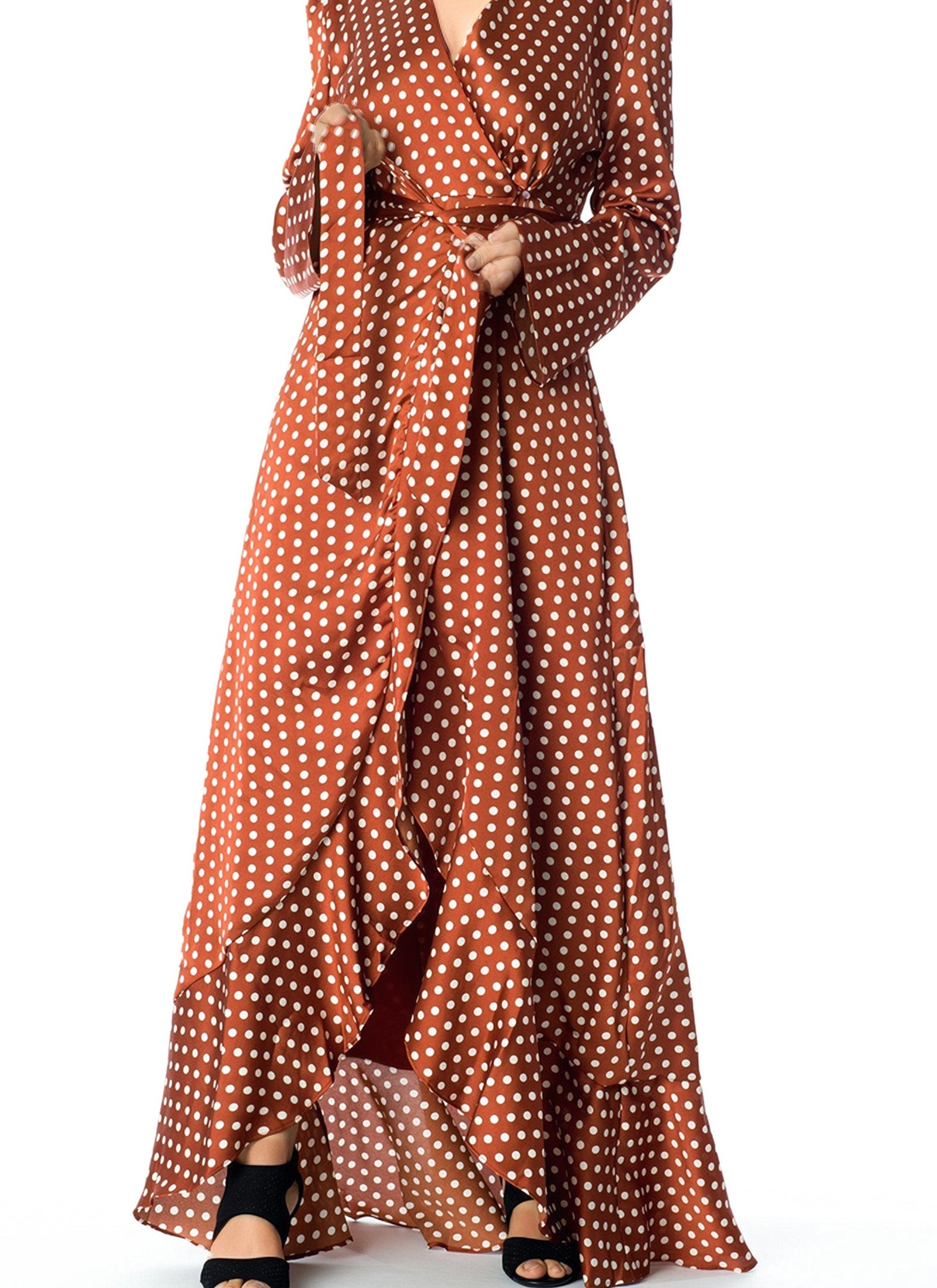 Satin Polka dots wrap Kimono dress Kabayare