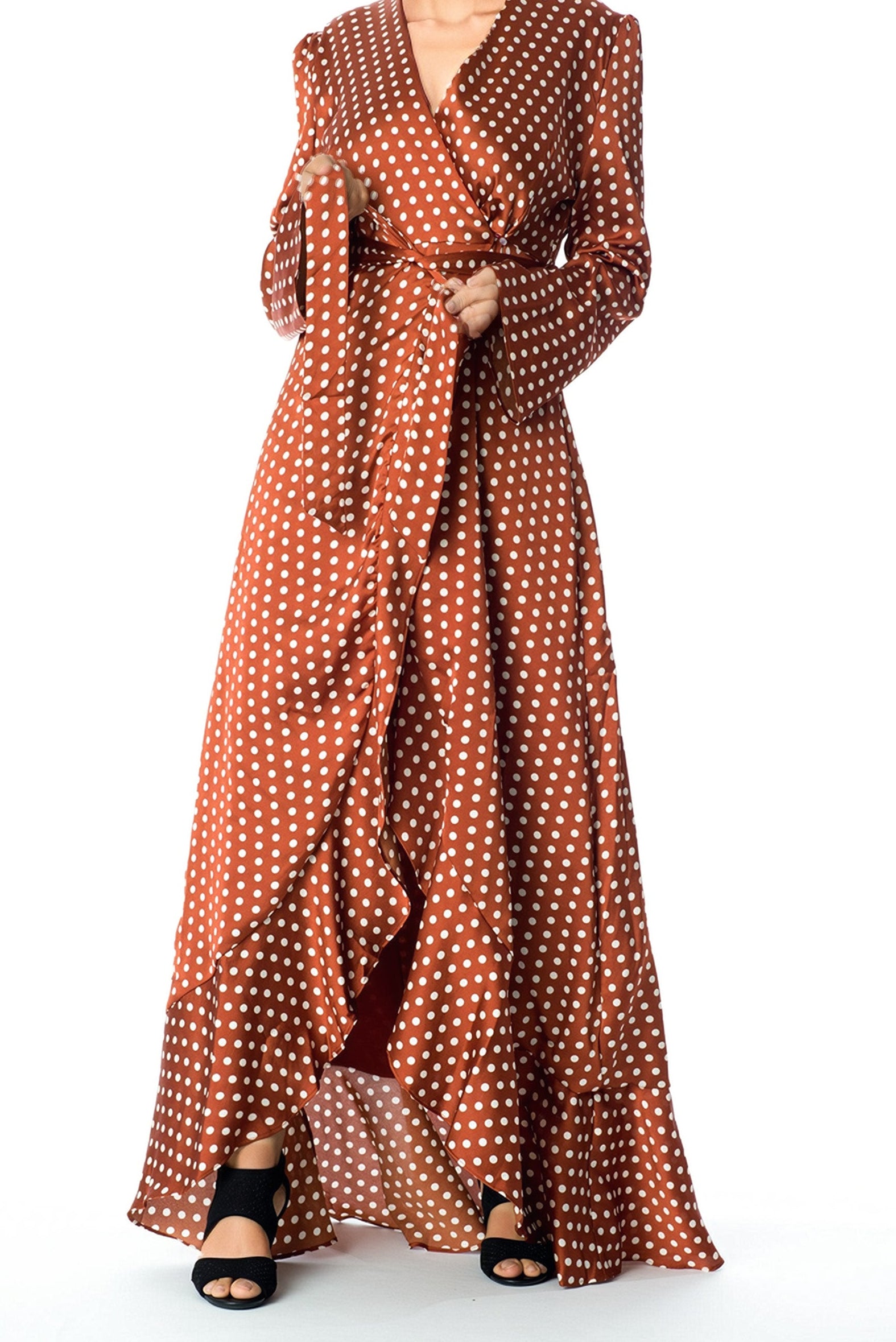 Satin Polka dots wrap Kimono dress Kabayare