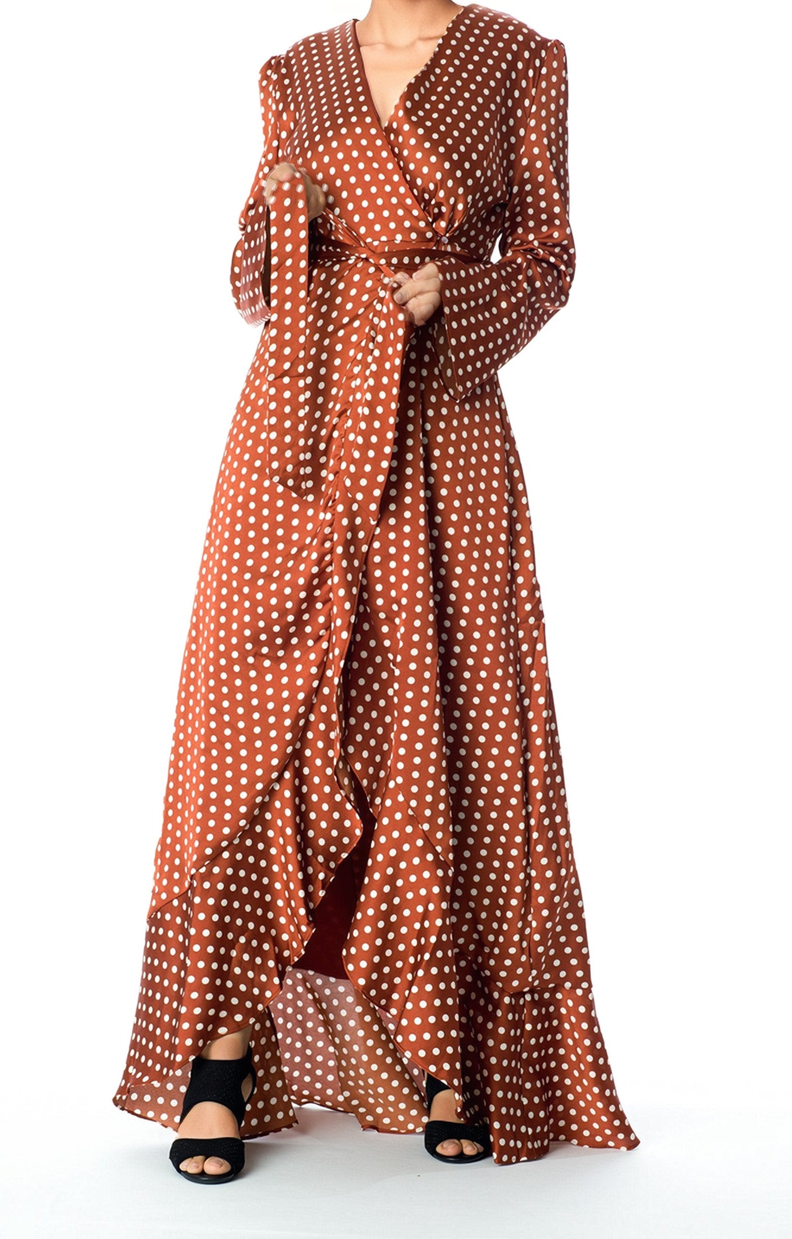 Satin Polka dots wrap Kimono dress Kabayare
