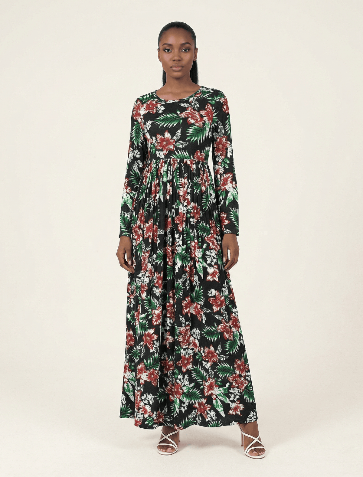 seasonal palms Pleated Maxi Dress Kabayare