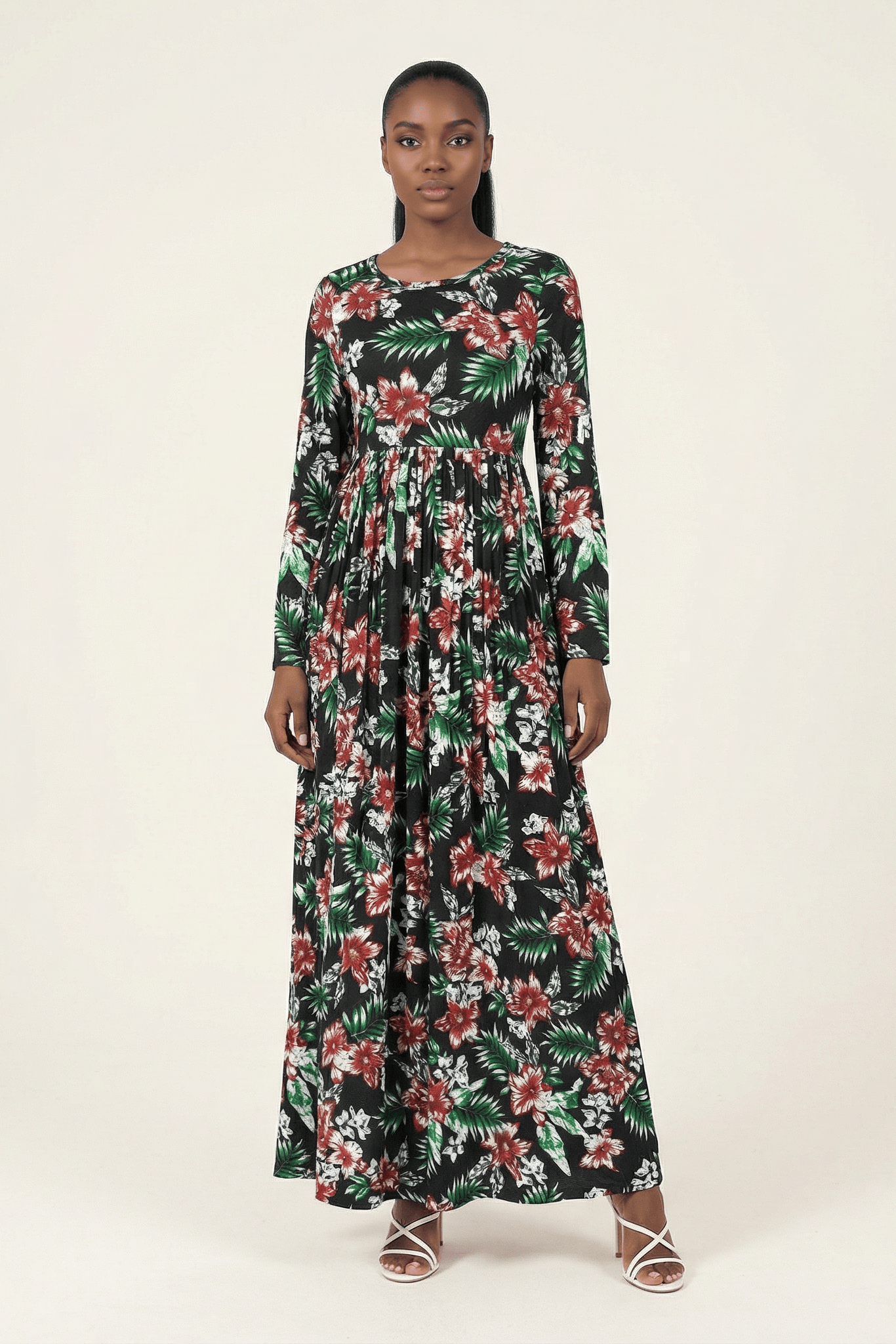 seasonal palms Pleated Maxi Dress Kabayare