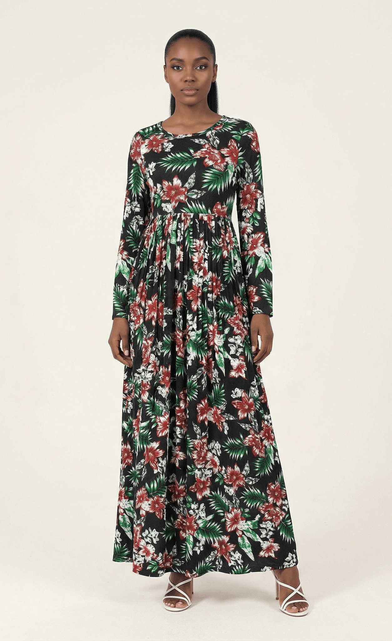 seasonal palms Pleated Maxi Dress Kabayare