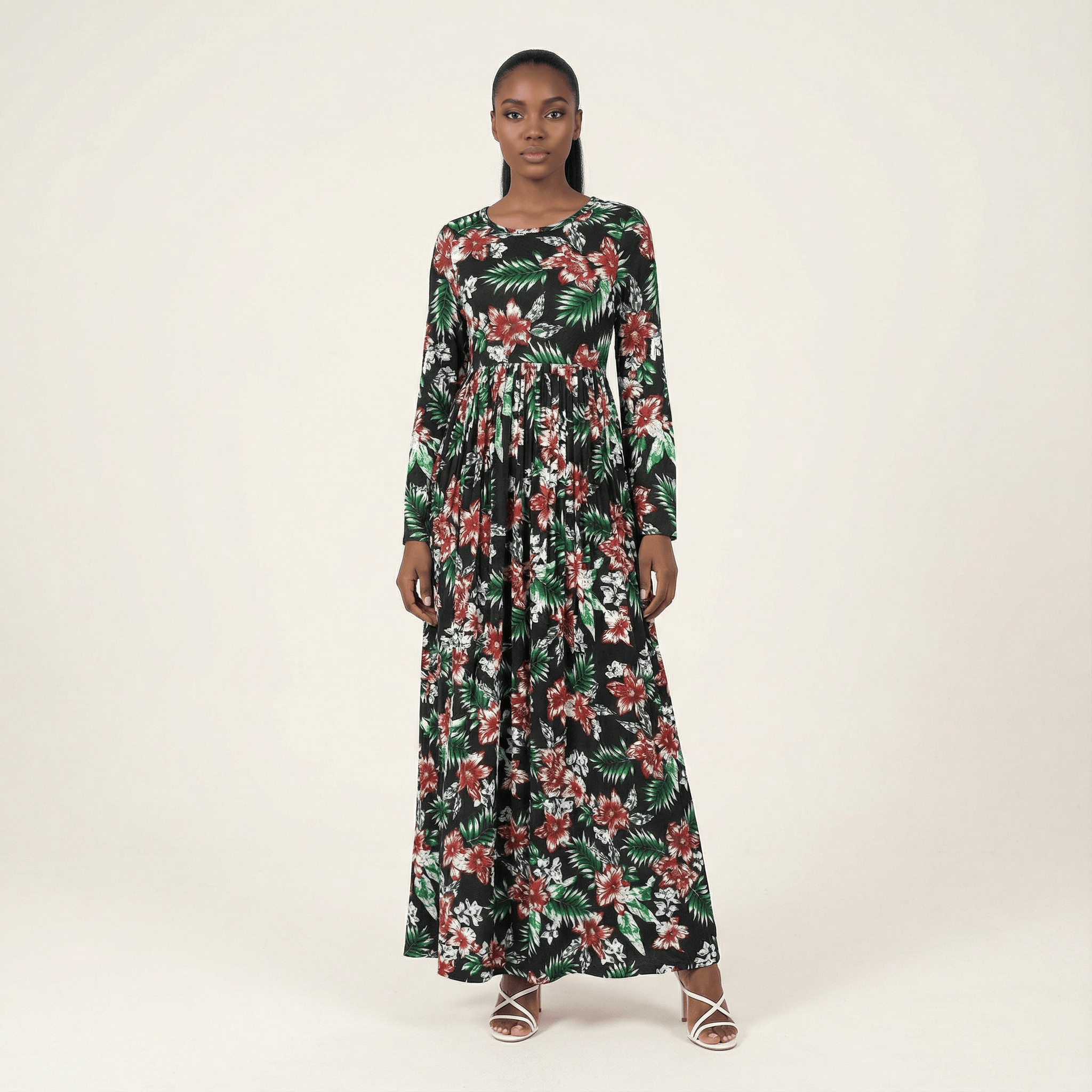 seasonal palms Pleated Maxi Dress Kabayare
