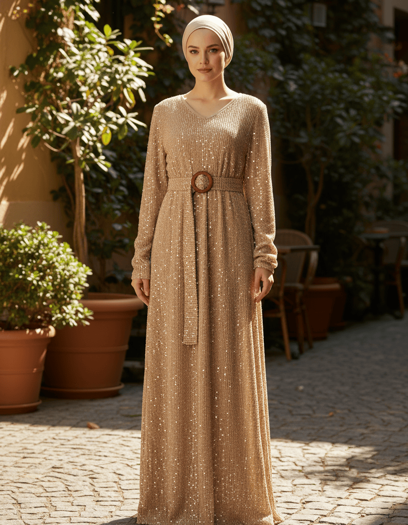 Sequin knit modest maxi dress Kabayare