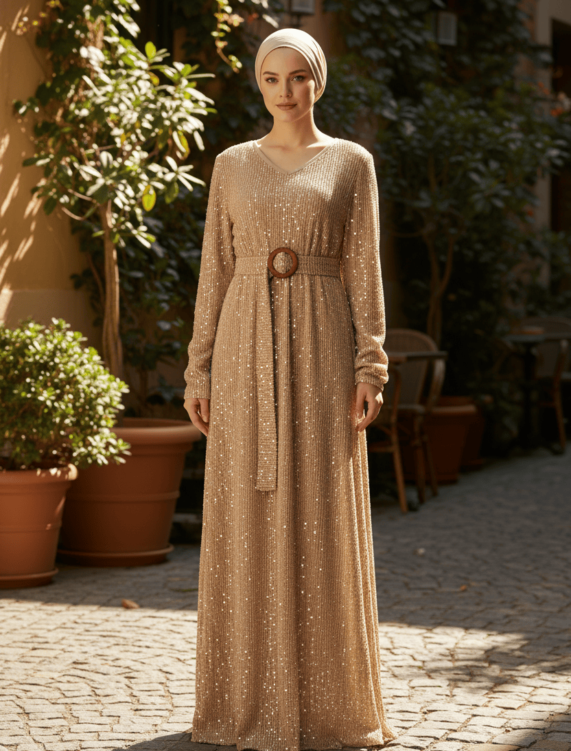 Sequin knit modest maxi dress Kabayare