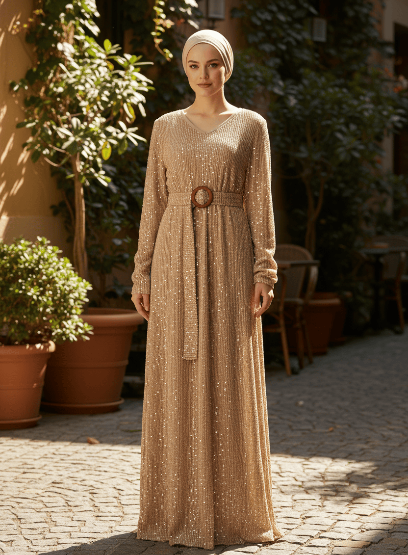Sequin knit modest maxi dress Kabayare