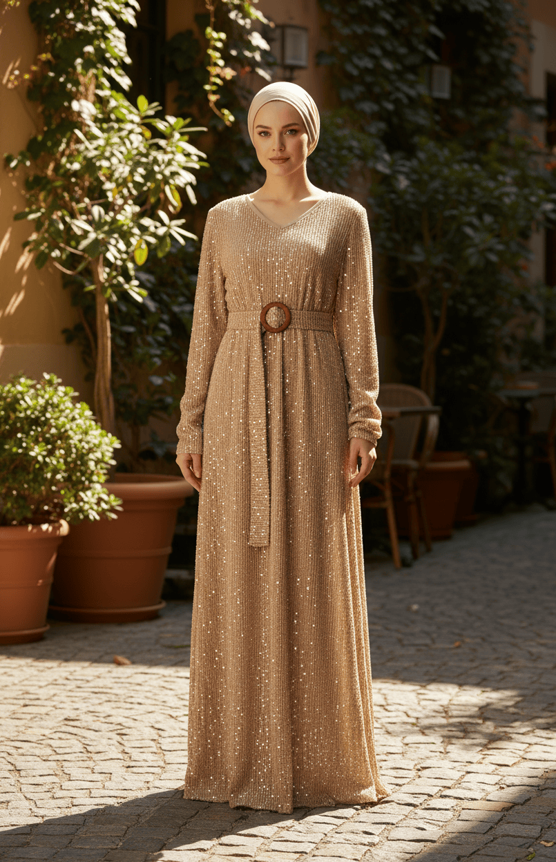 Sequin knit modest maxi dress Kabayare