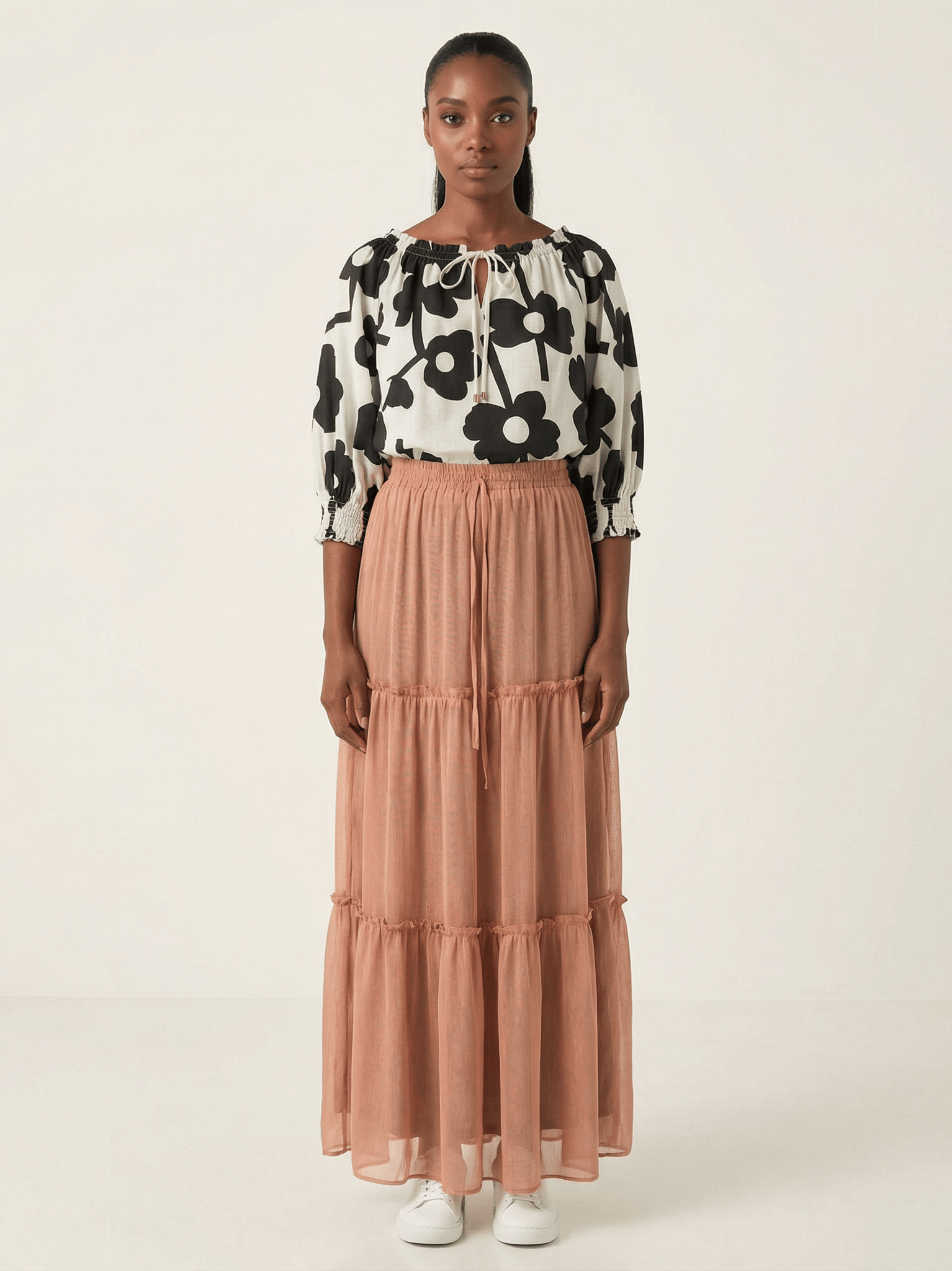 Shimmer chiffon tiered maxi skirt Kabayare
