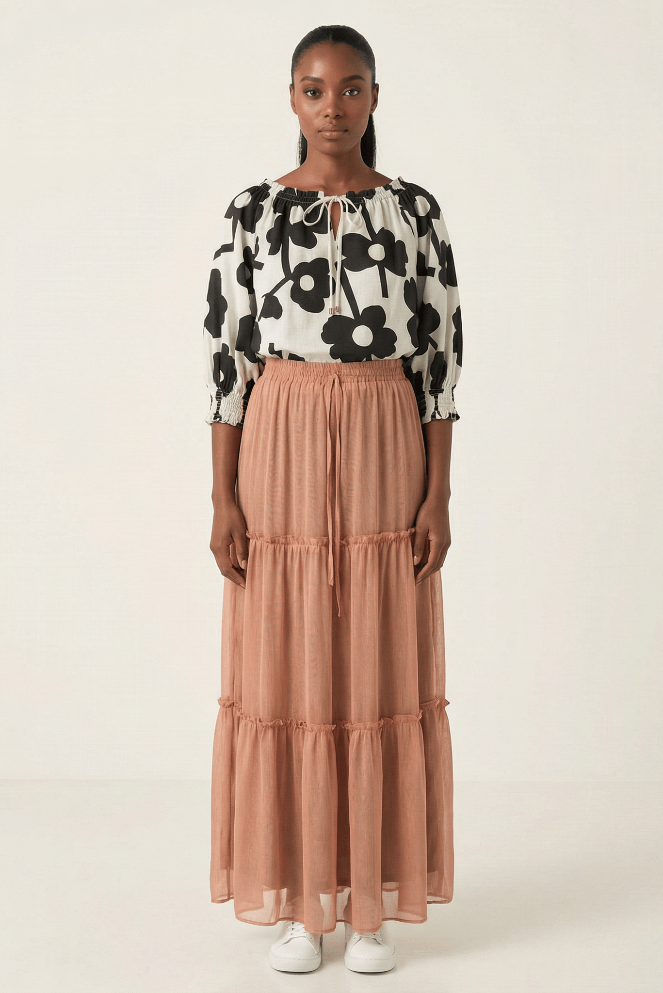 Shimmer chiffon tiered maxi skirt Kabayare