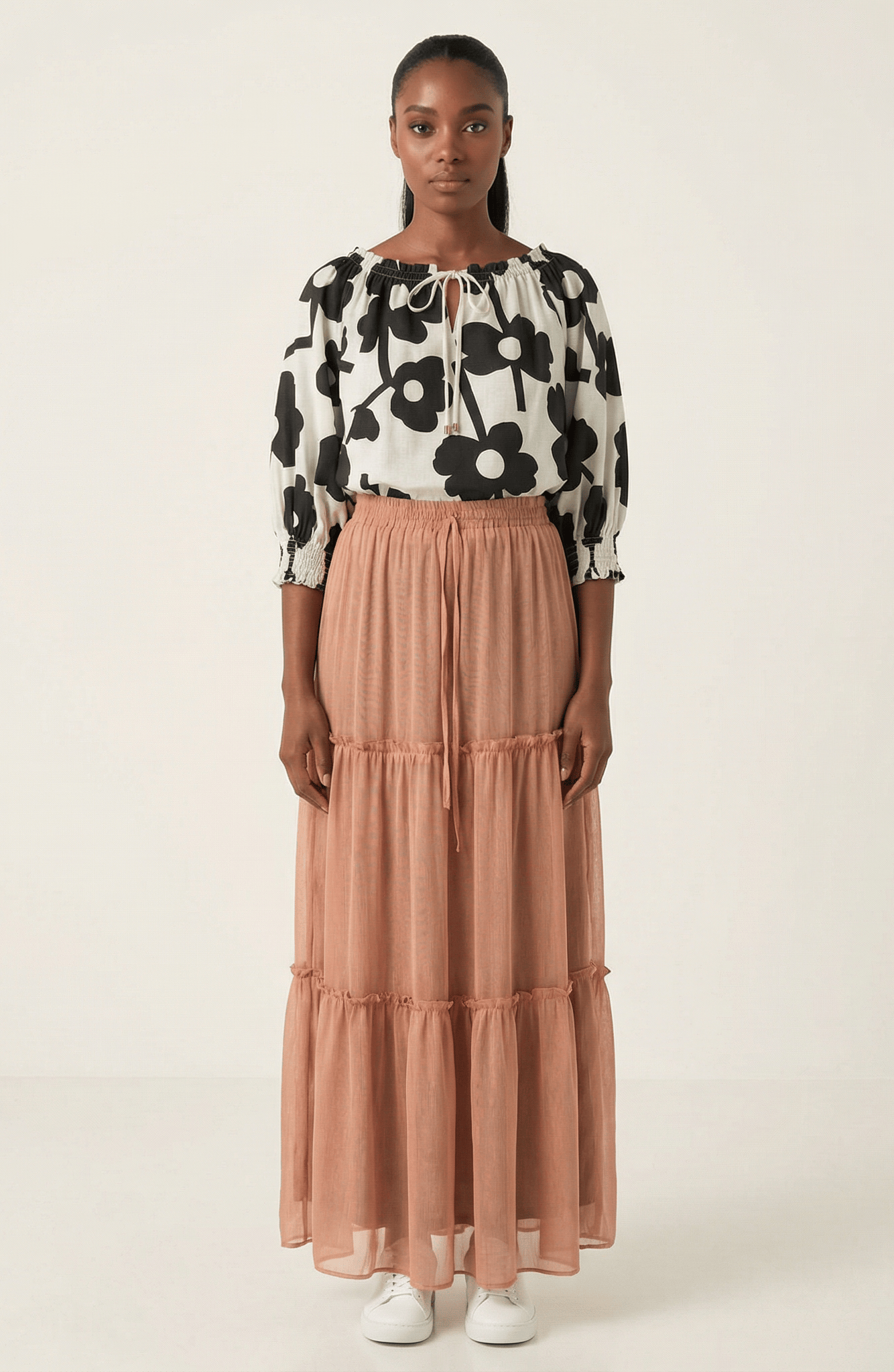 Shimmer chiffon tiered maxi skirt Kabayare