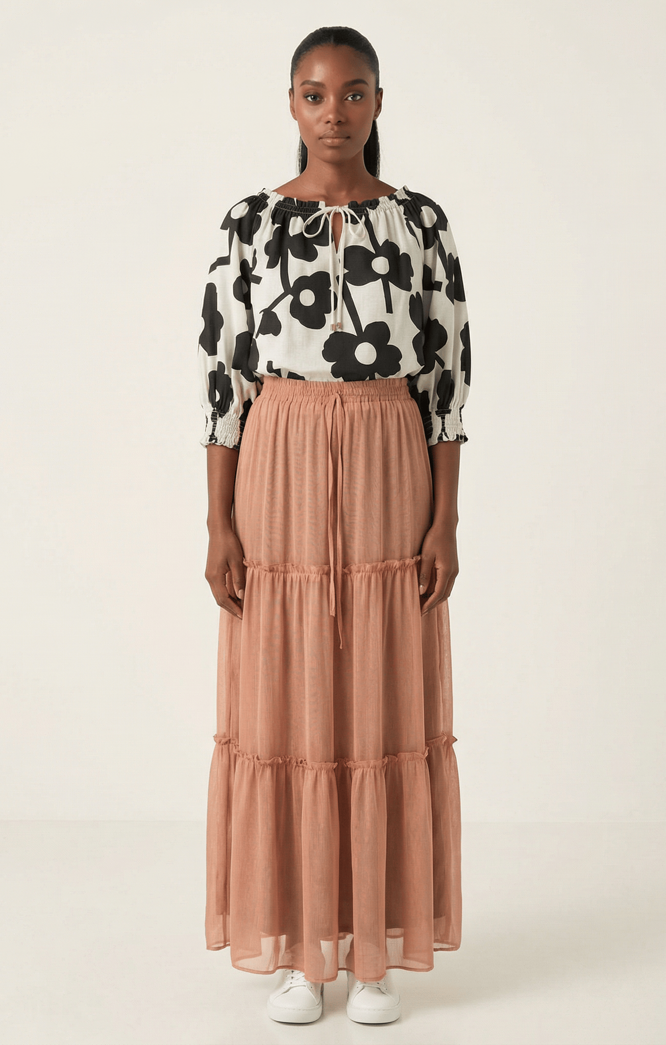 Shimmer chiffon tiered maxi skirt Kabayare
