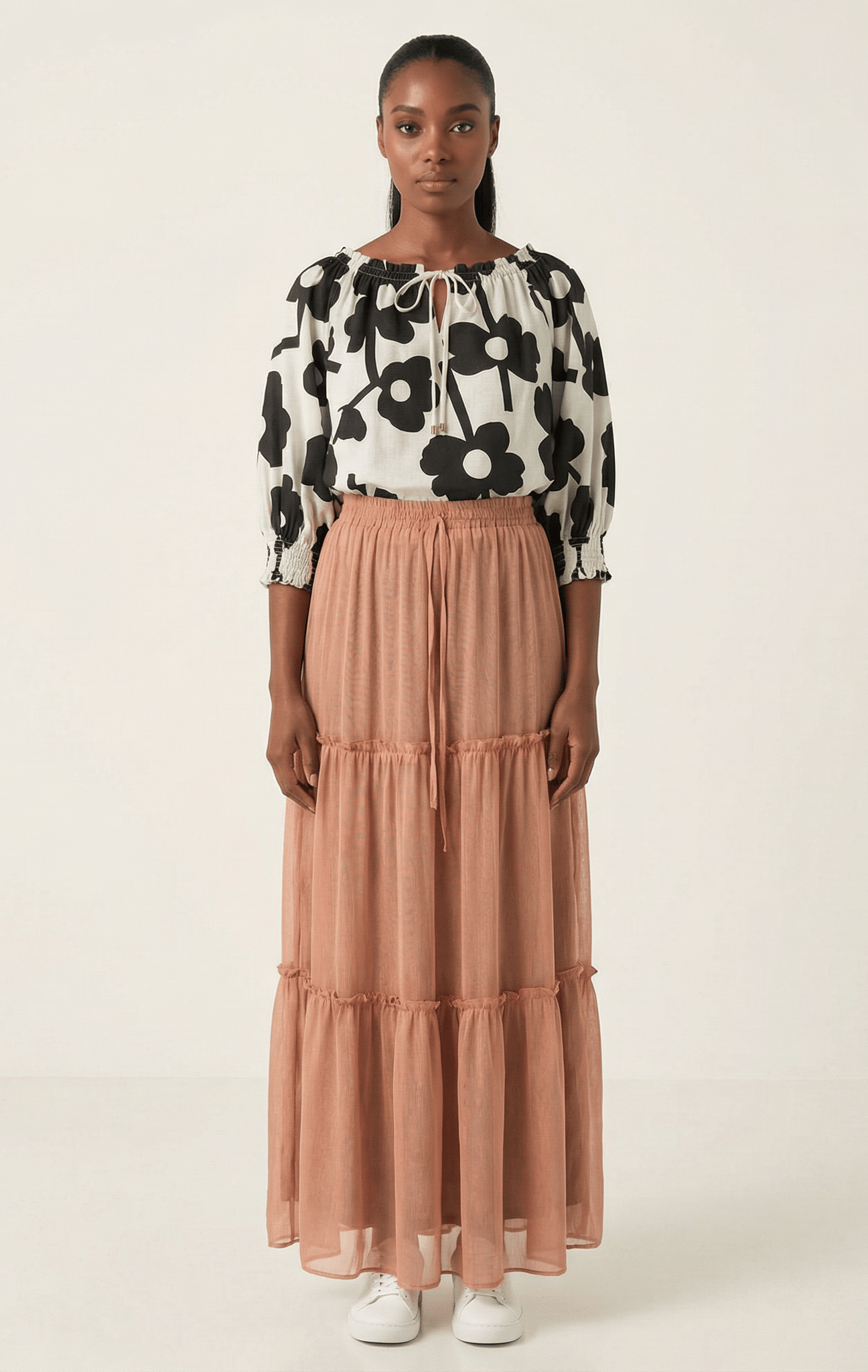 Shimmer chiffon tiered maxi skirt Kabayare