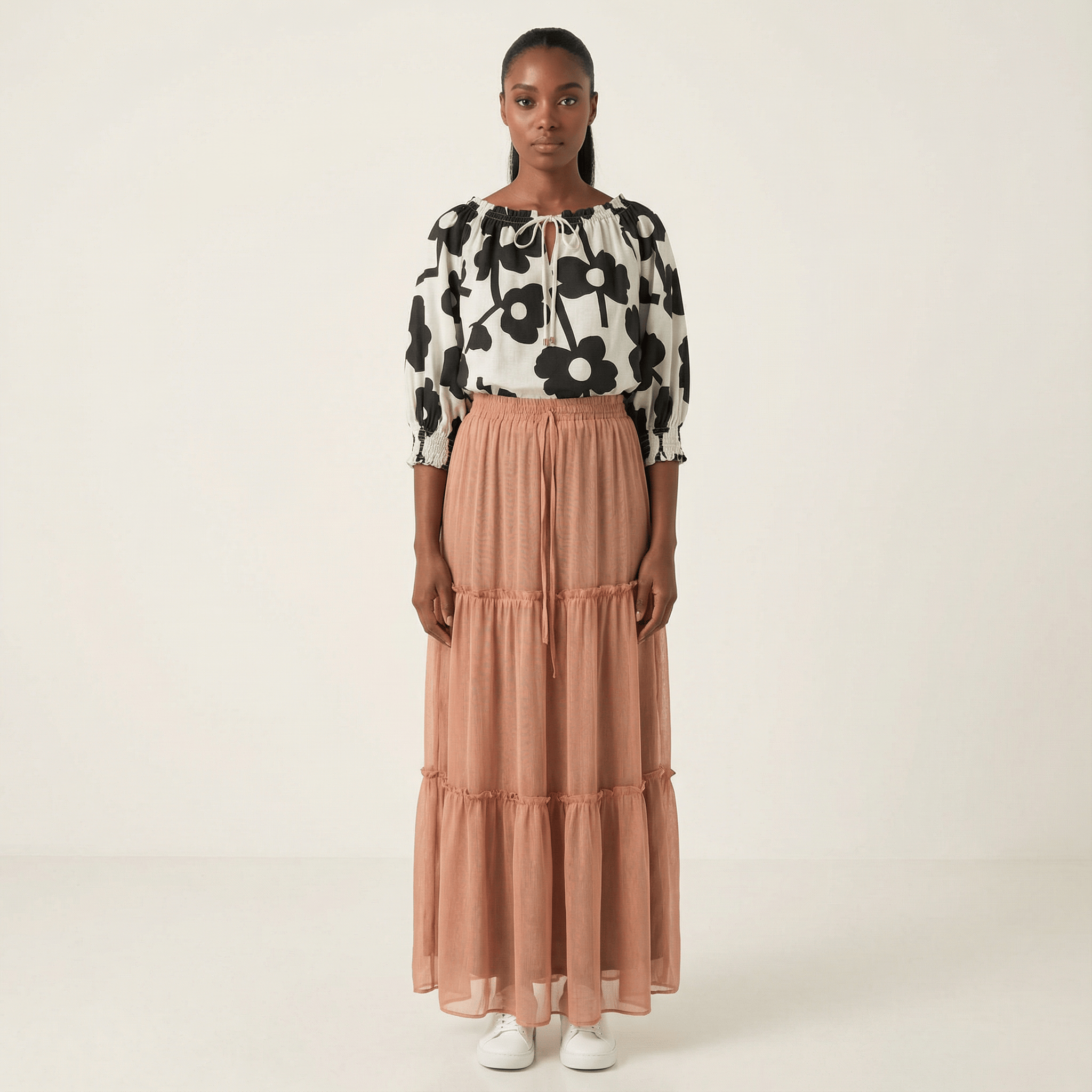 Shimmer chiffon tiered maxi skirt Kabayare