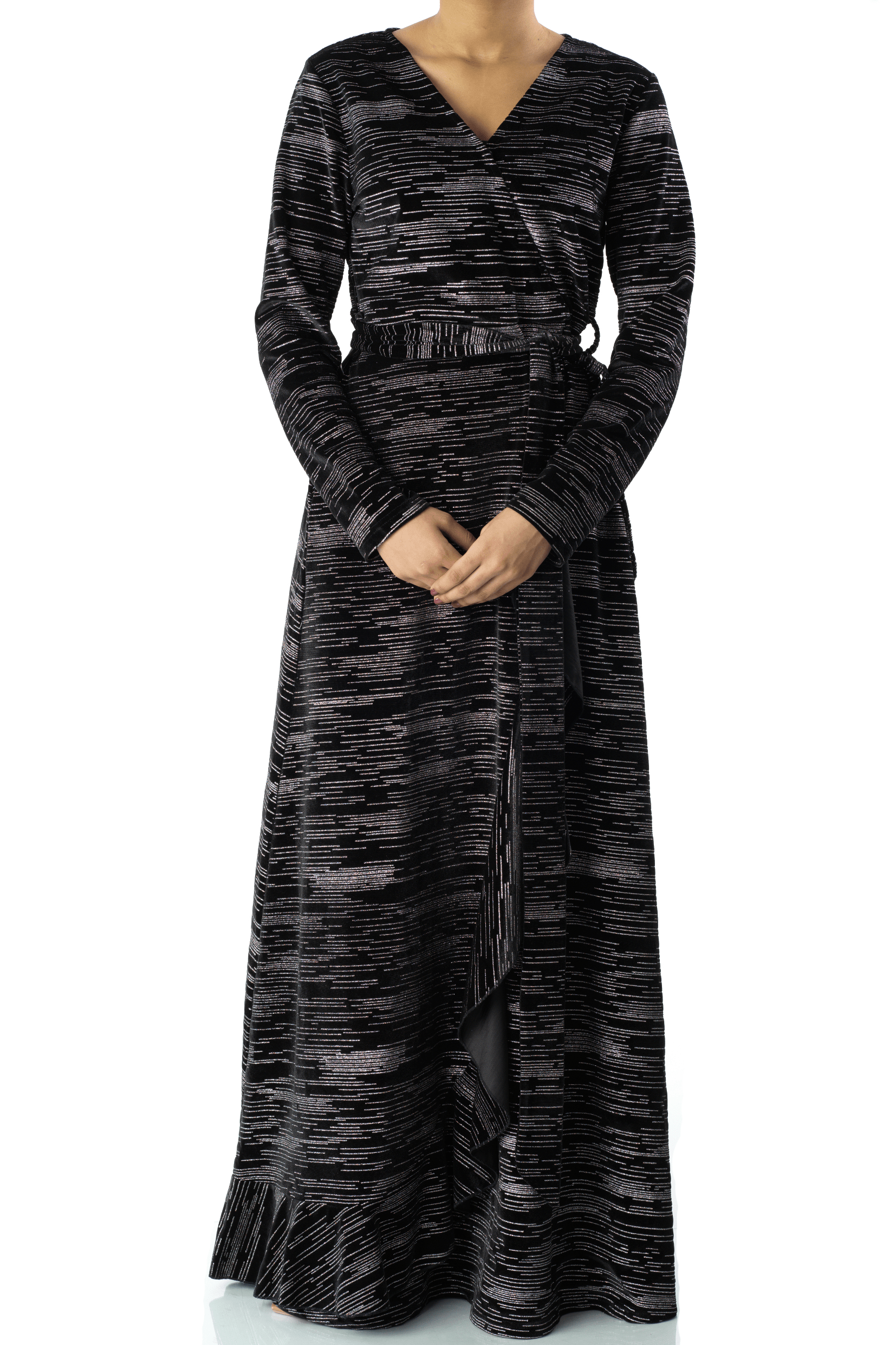 Sidra wrapped velvet modest maxi dress Kabayare