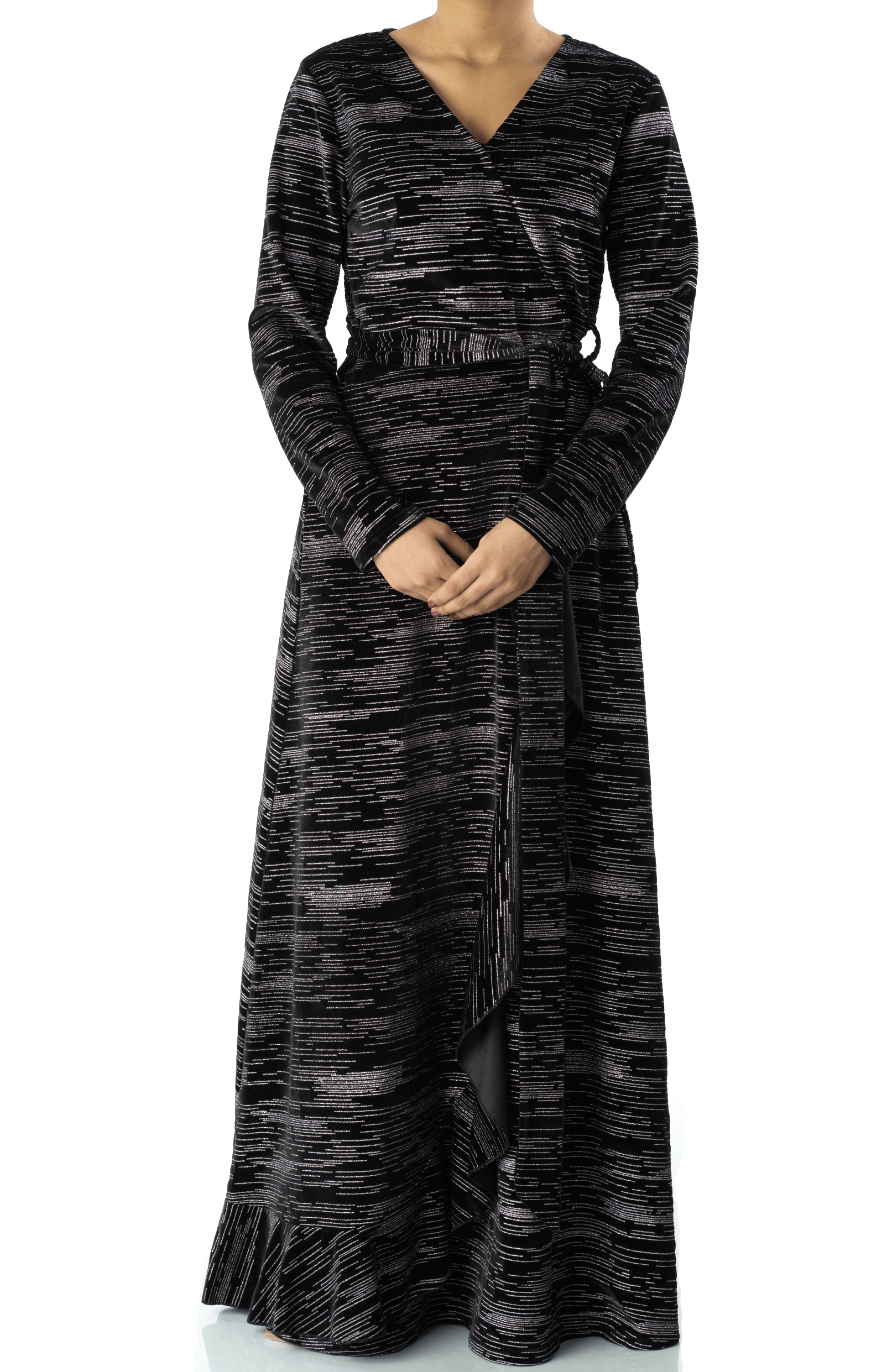 Sidra wrapped velvet modest maxi dress Kabayare
