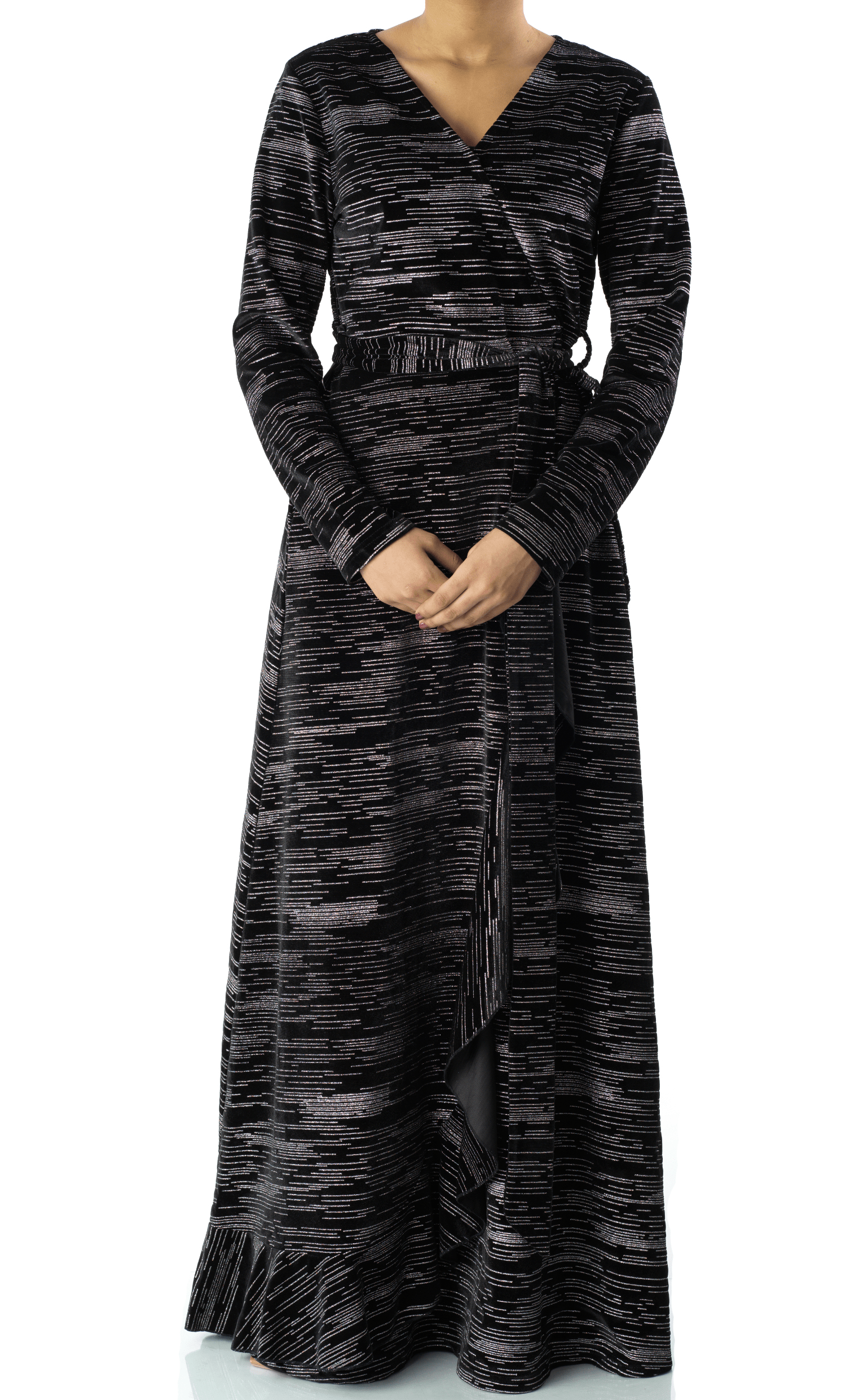 Sidra wrapped velvet modest maxi dress Kabayare