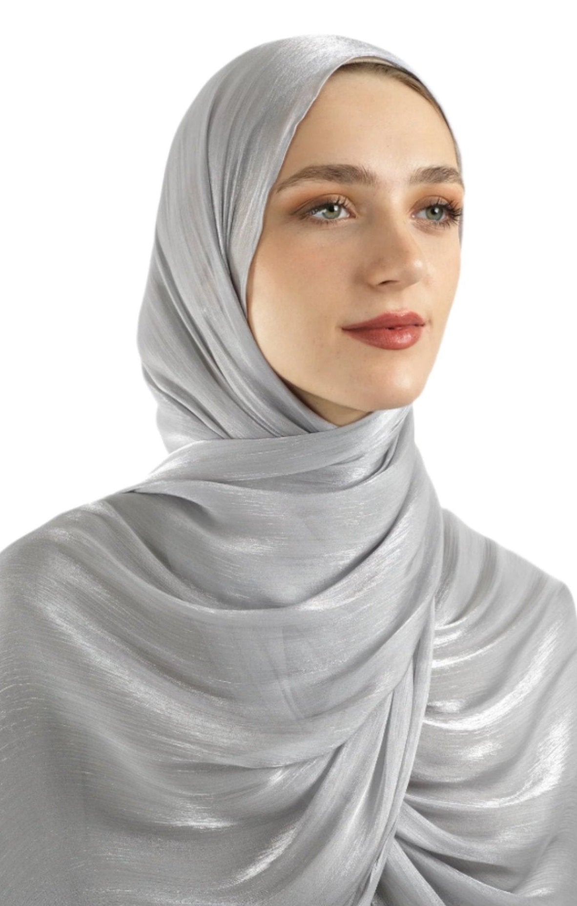 Silver Shimmering Silk Chiffon hijab Kabayare