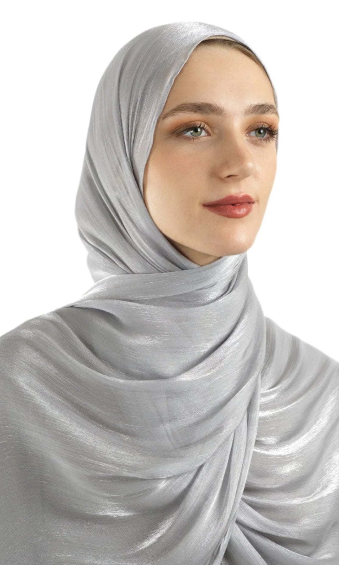 Silver Shimmering Silk Chiffon hijab Kabayare