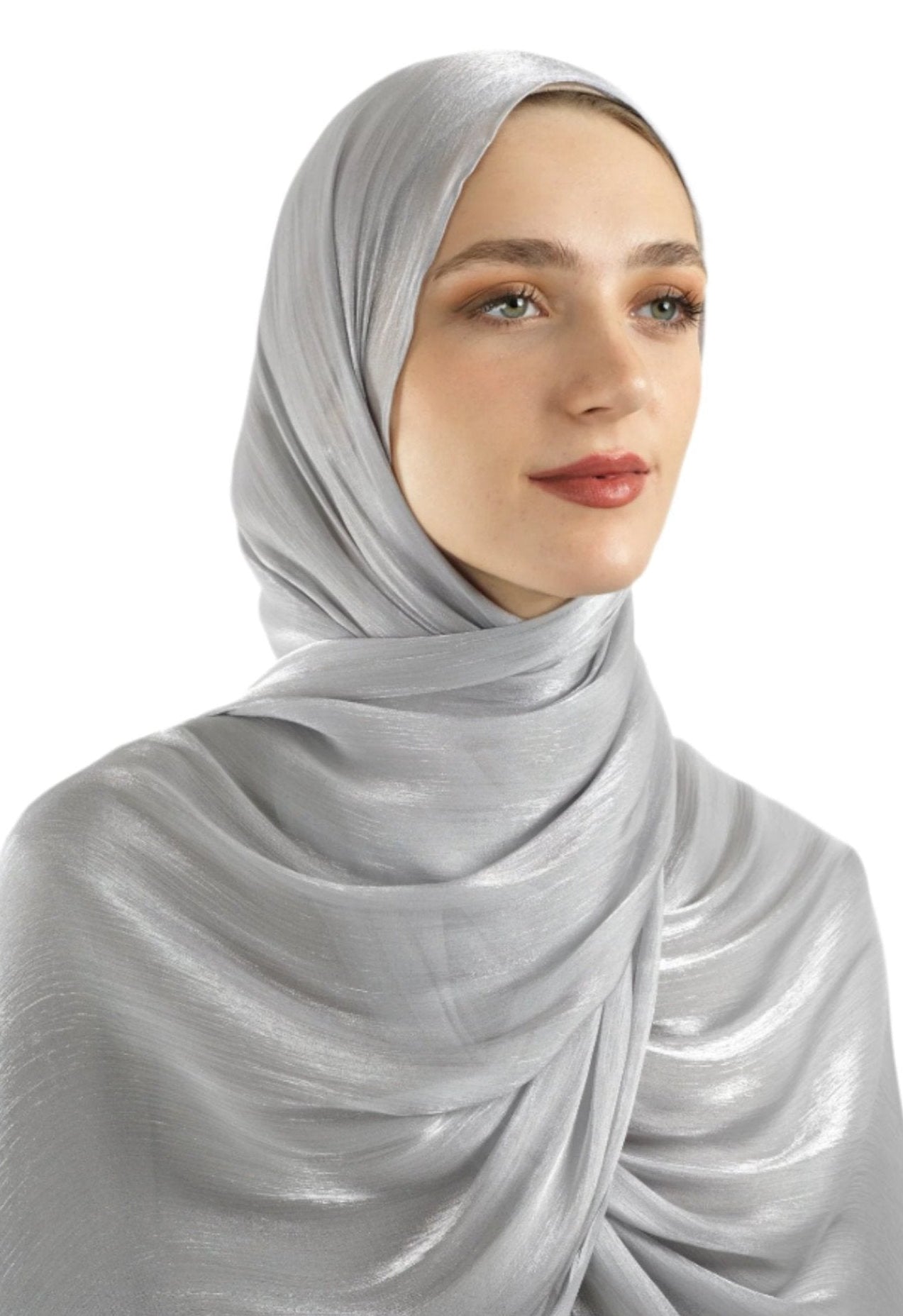 Silver Shimmering Silk Chiffon hijab Kabayare