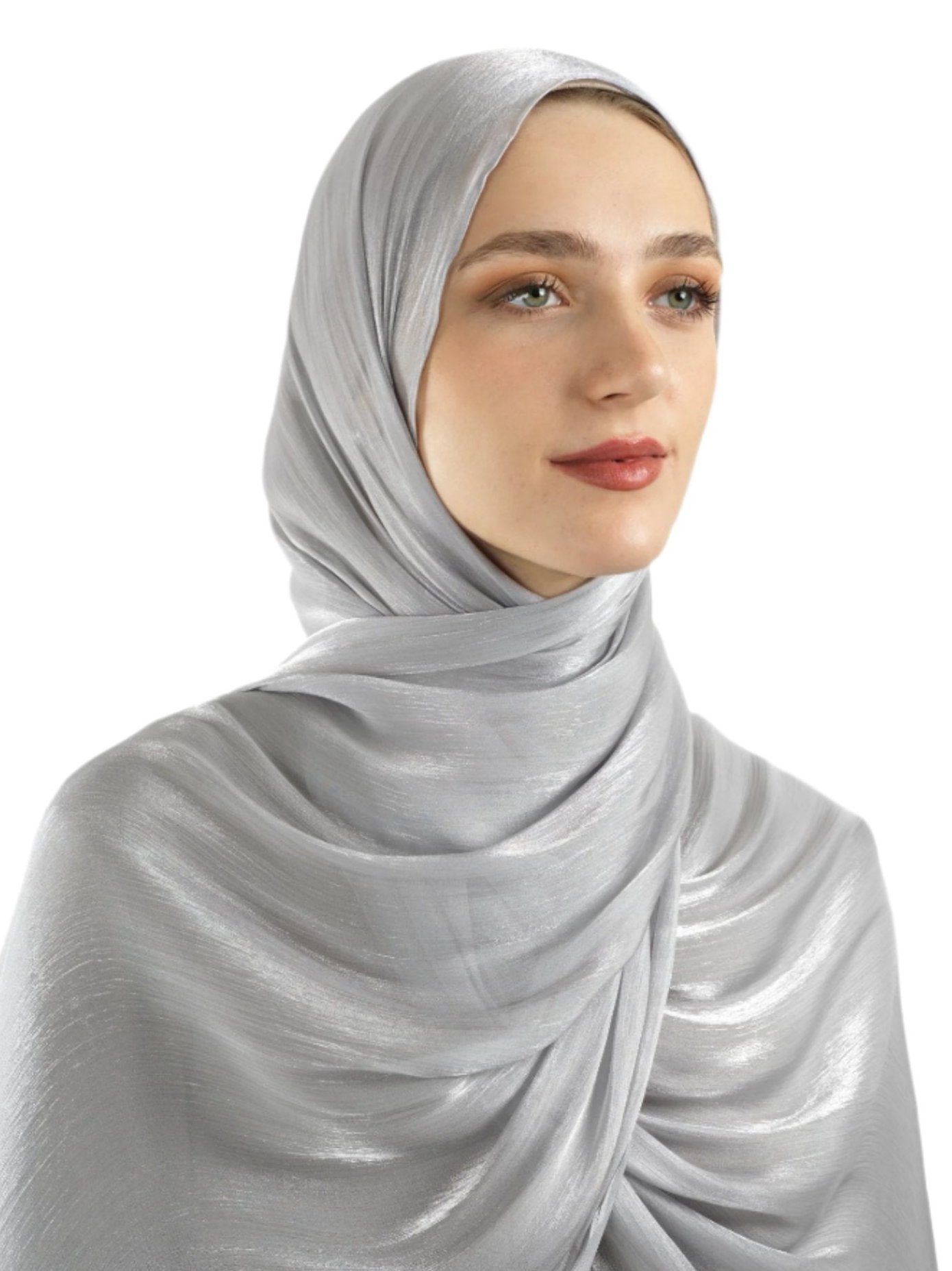 Silver Shimmering Silk Chiffon hijab Kabayare