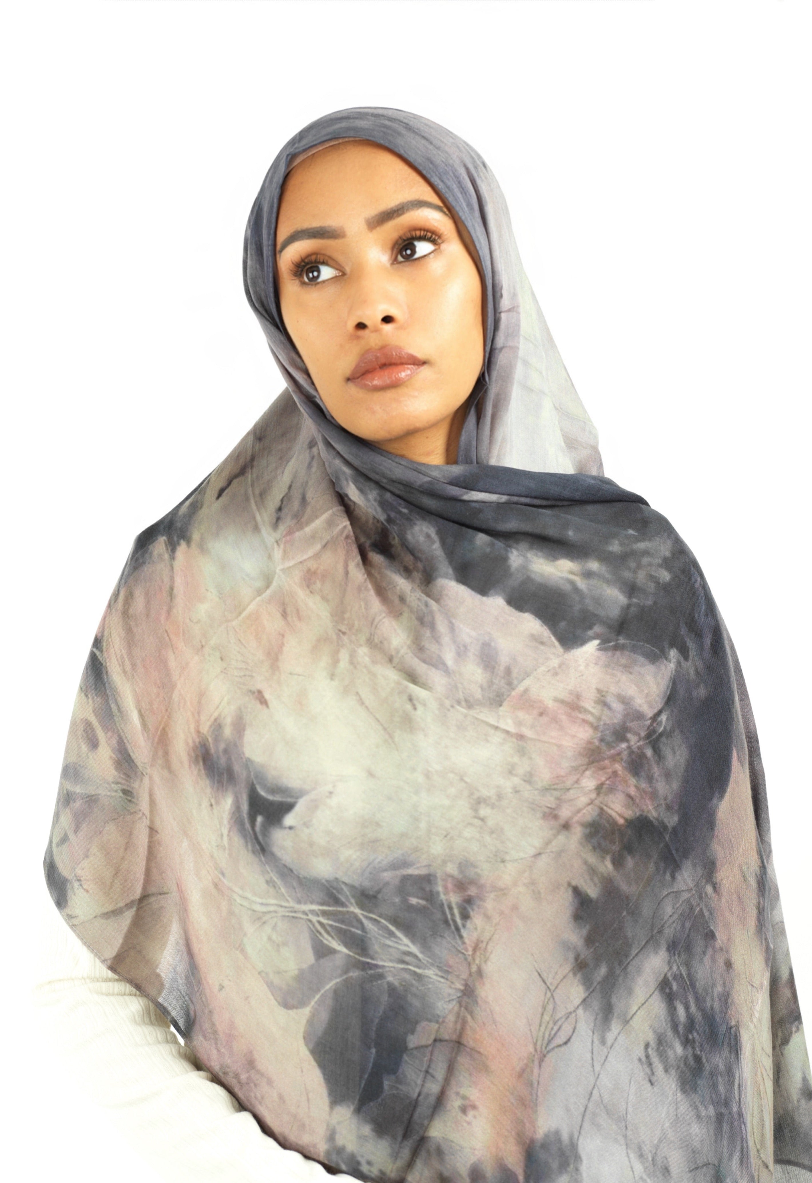 Soft gray modal print hijab Kabayare