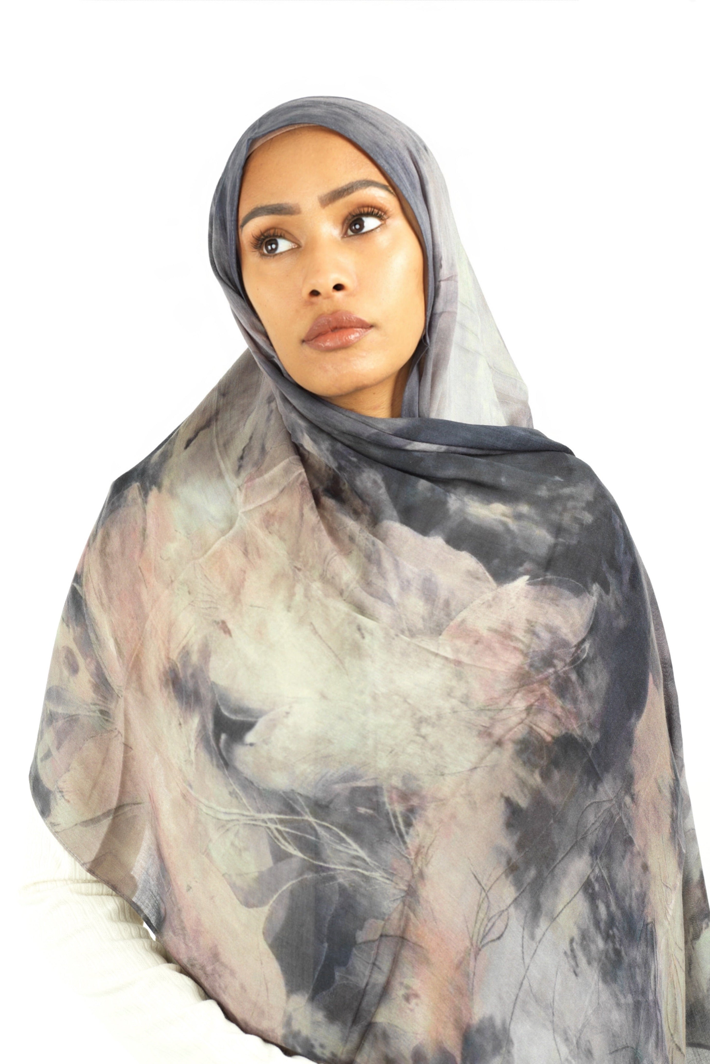 Soft gray modal print hijab Kabayare
