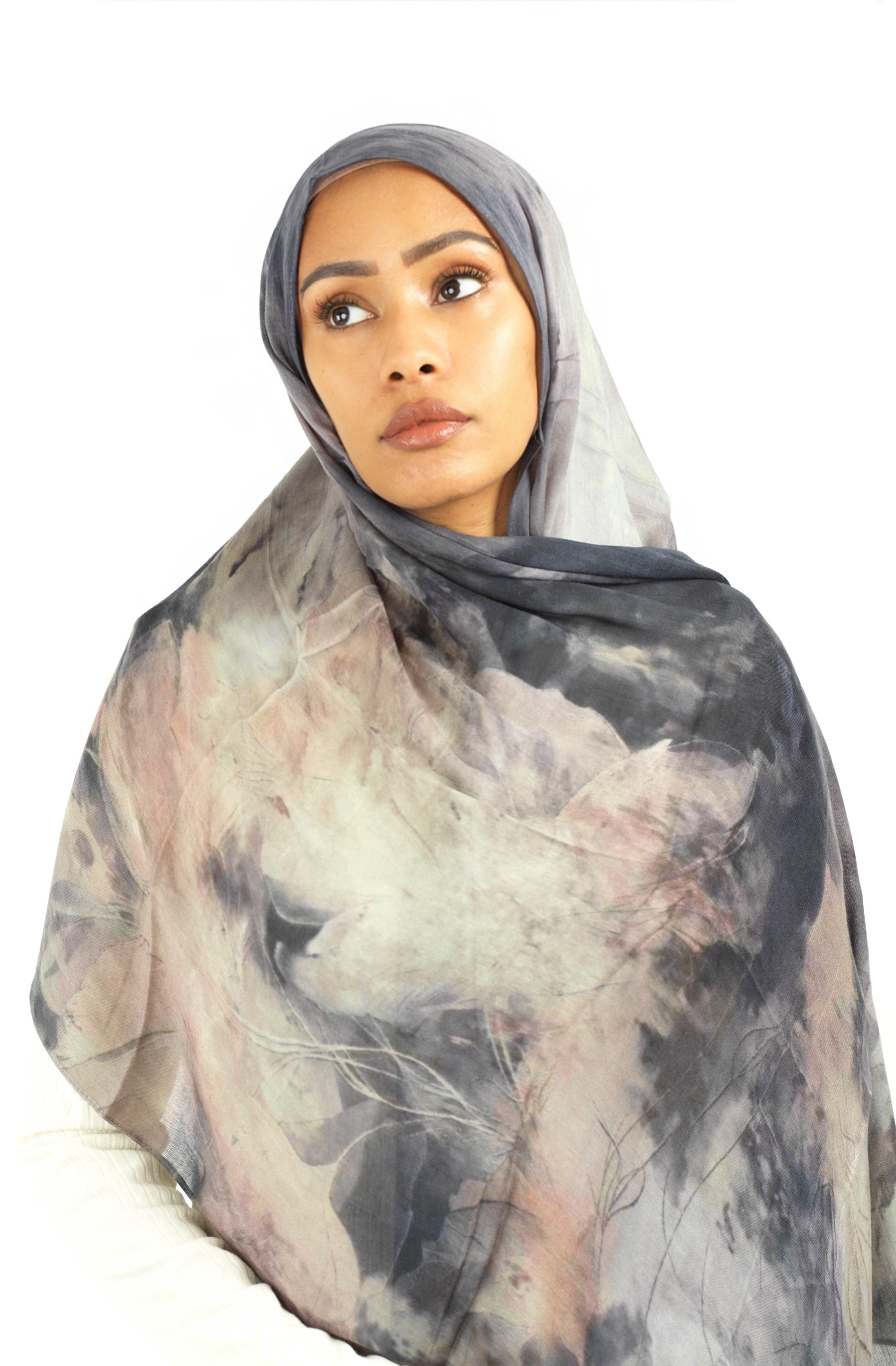 Soft gray modal print hijab Kabayare