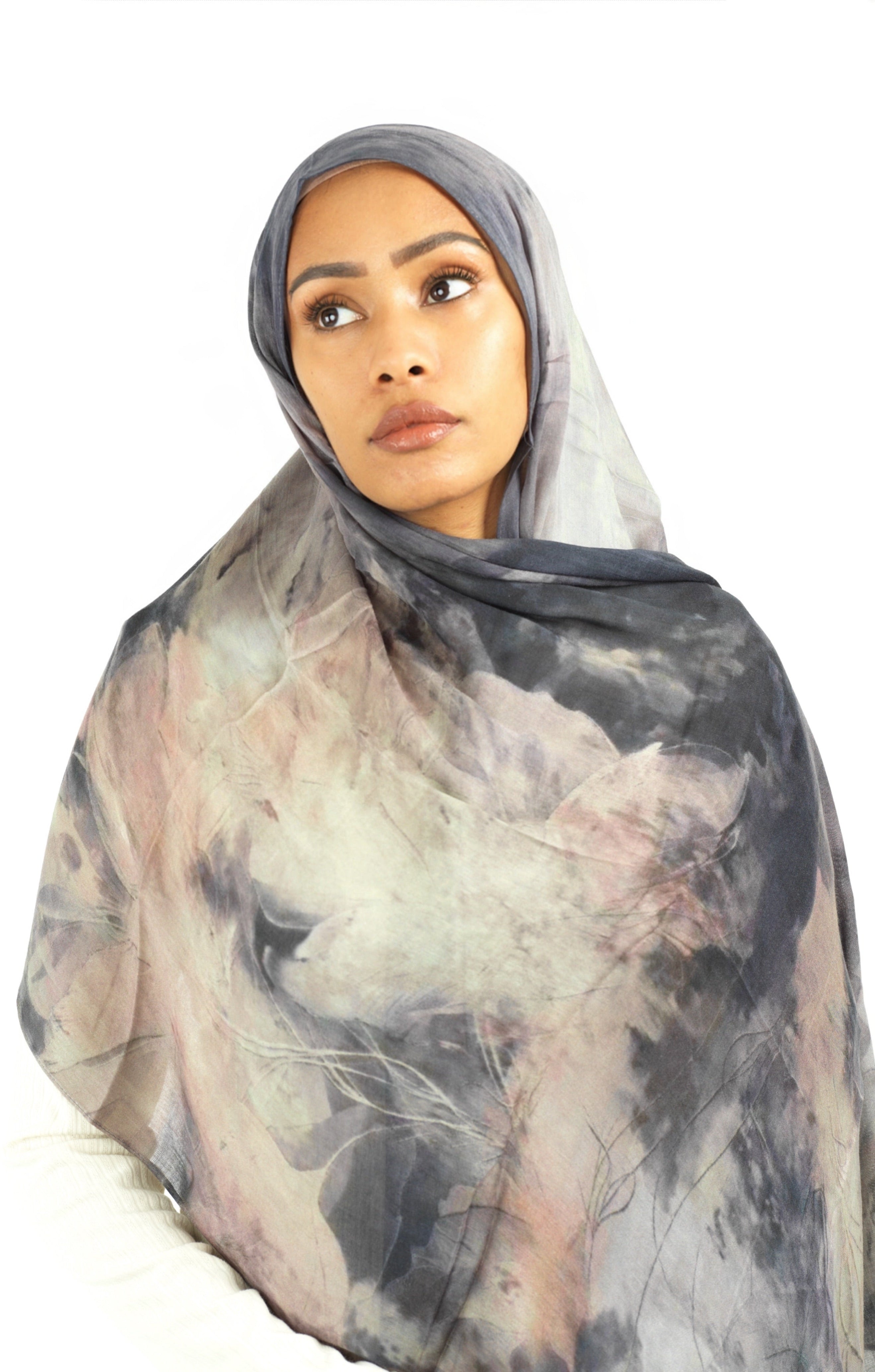 Soft gray modal print hijab Kabayare