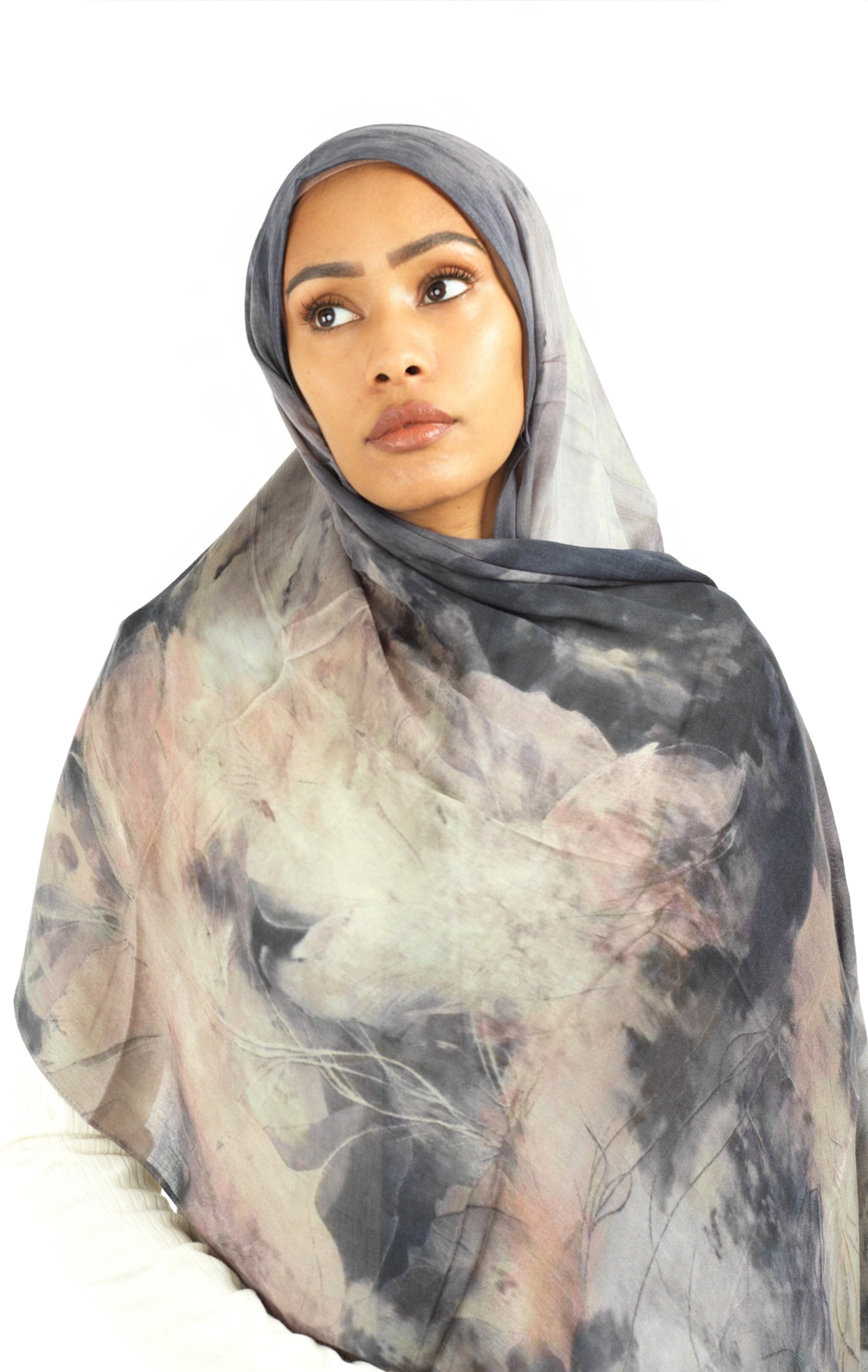 Soft gray modal print hijab Kabayare
