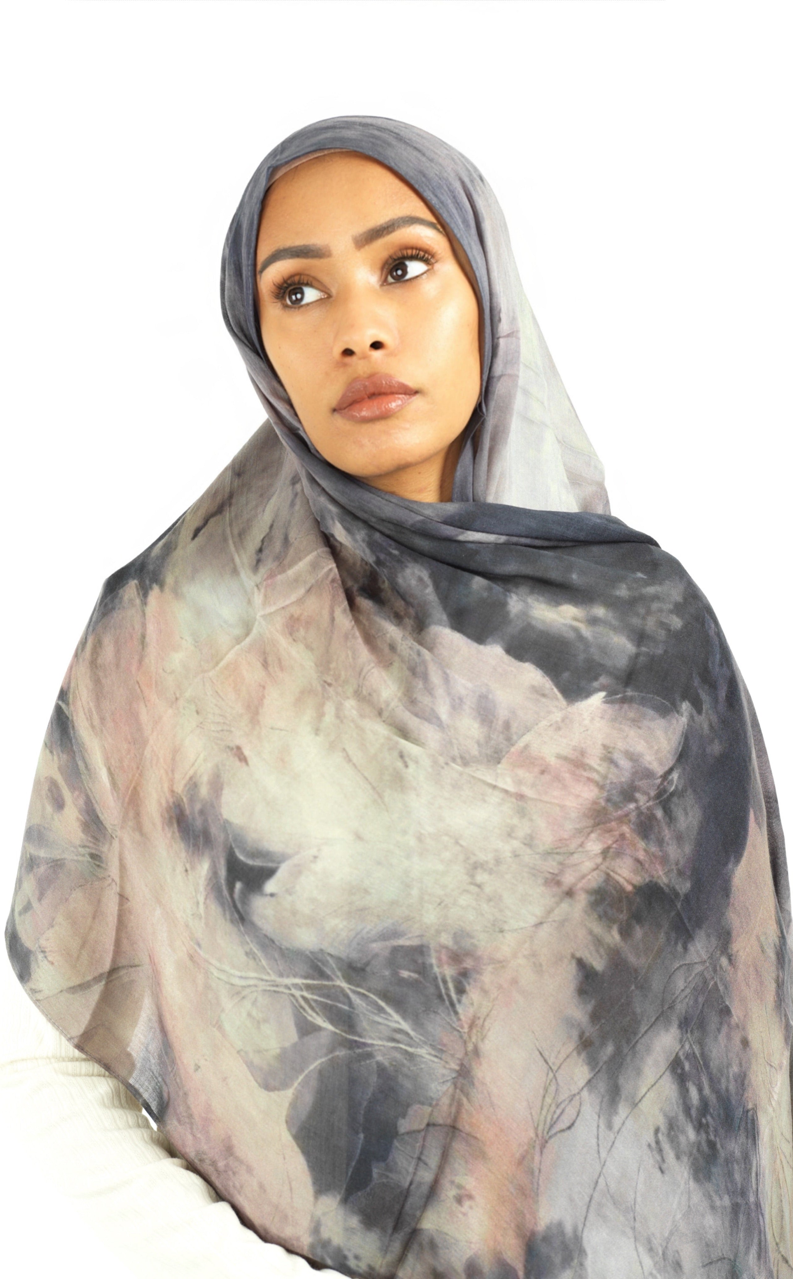 Soft gray modal print hijab Kabayare