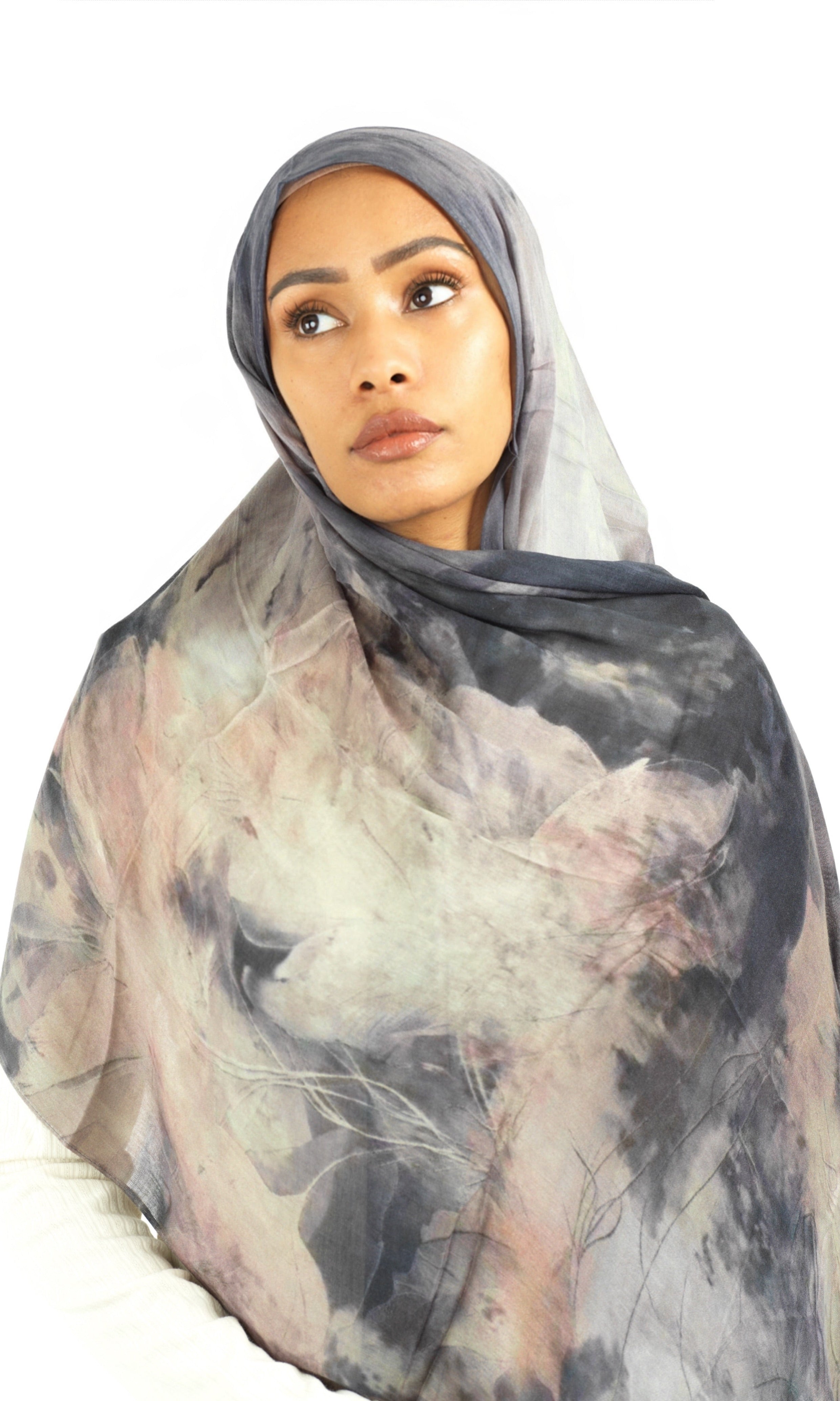 Soft gray modal print hijab Kabayare