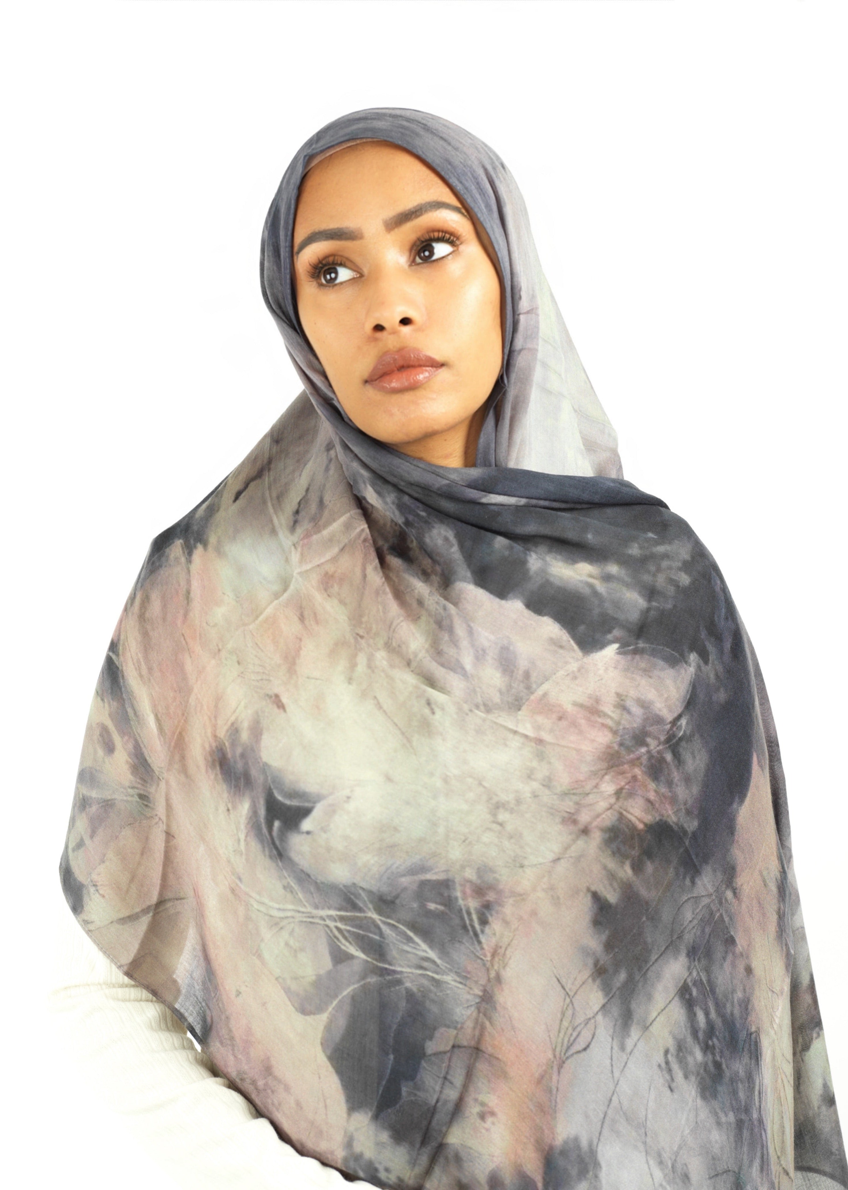 Soft gray modal print hijab Kabayare