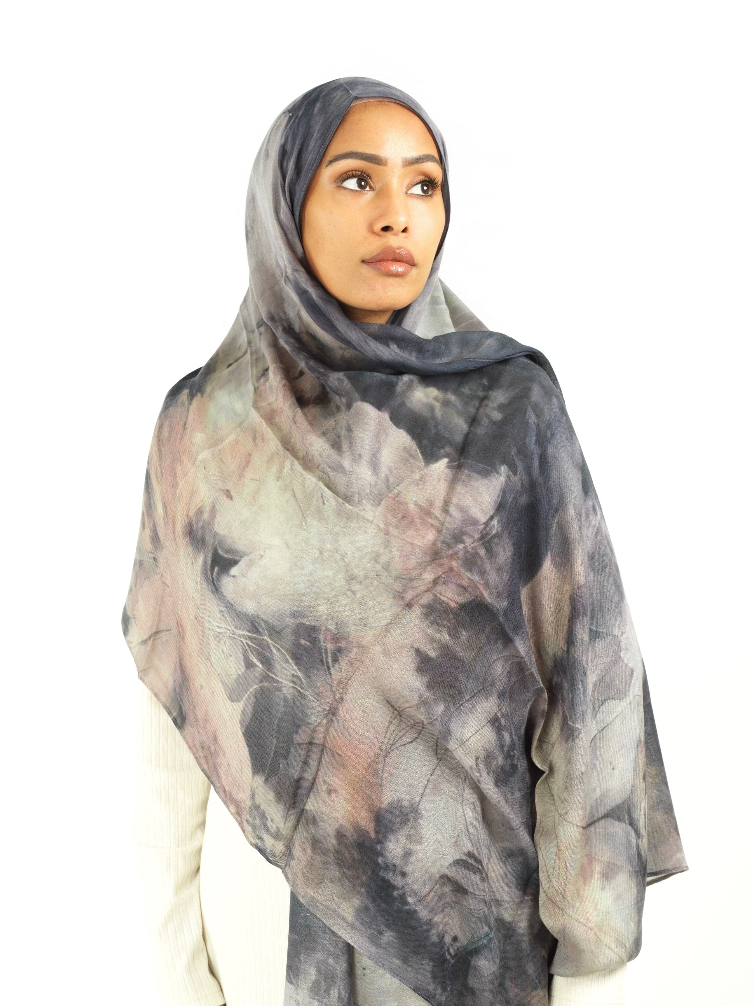 Soft gray modal print hijab Kabayare